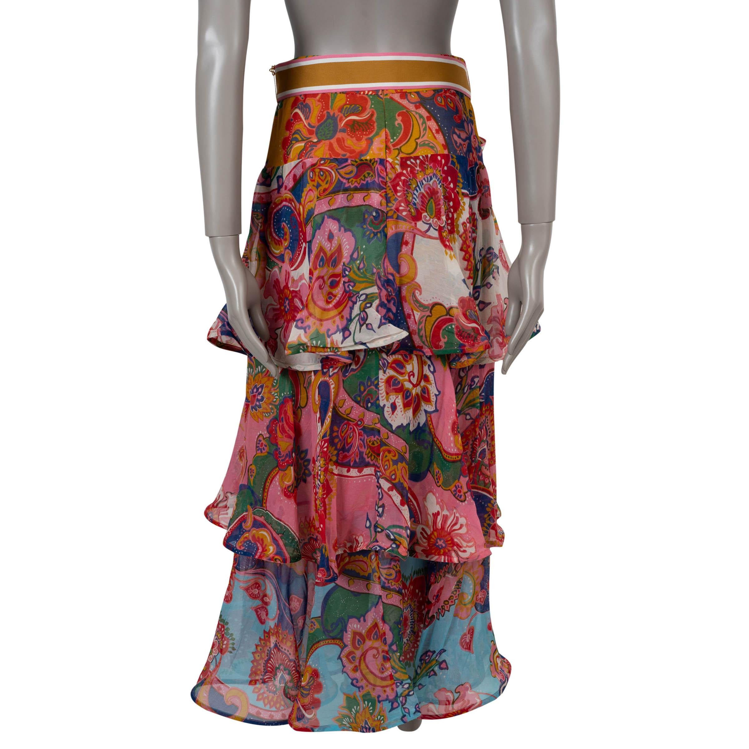 ZIMMERMANN multi cotton & silk 2021 LOVESTRUCK PAISLEY FLOUNCE MAXI Skirt 1 XS (Braun) im Angebot