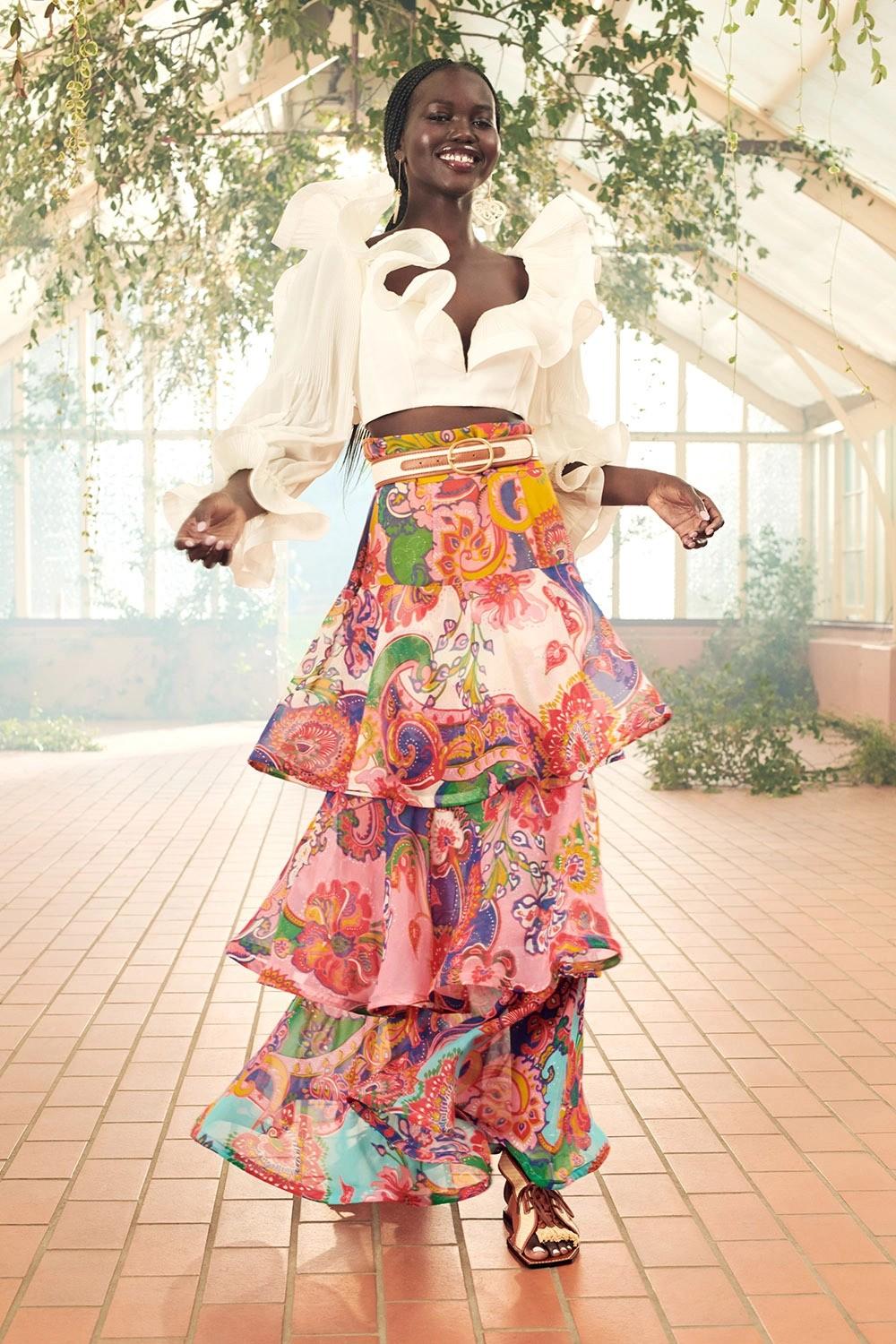 ZIMMERMANN multi cotton & silk 2021 LOVESTRUCK PAISLEY FLOUNCE MAXI Skirt 1 XS im Angebot 1