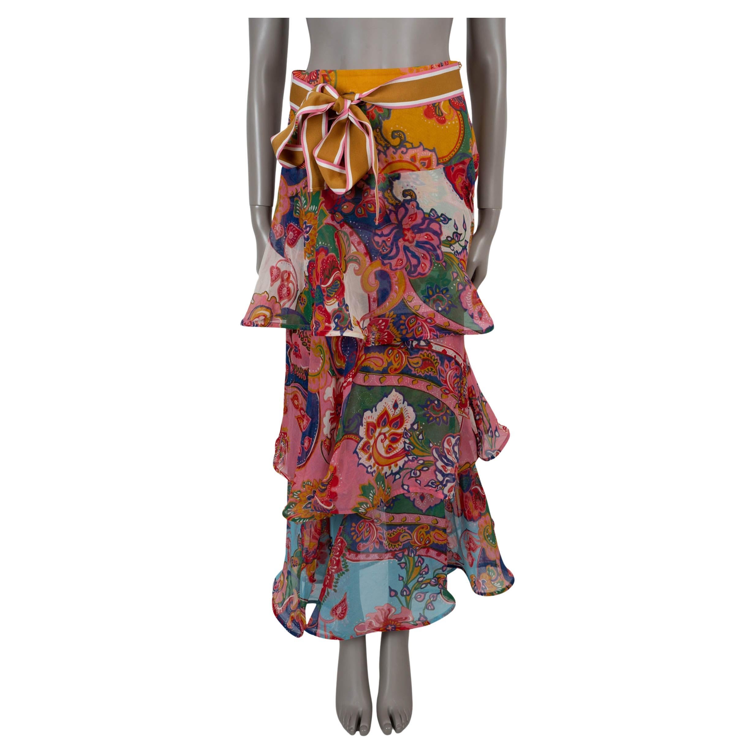 ZIMMERMANN multi cotton & silk 2021 LOVESTRUCK PAISLEY FLOUNCE MAXI Skirt 1 XS im Angebot