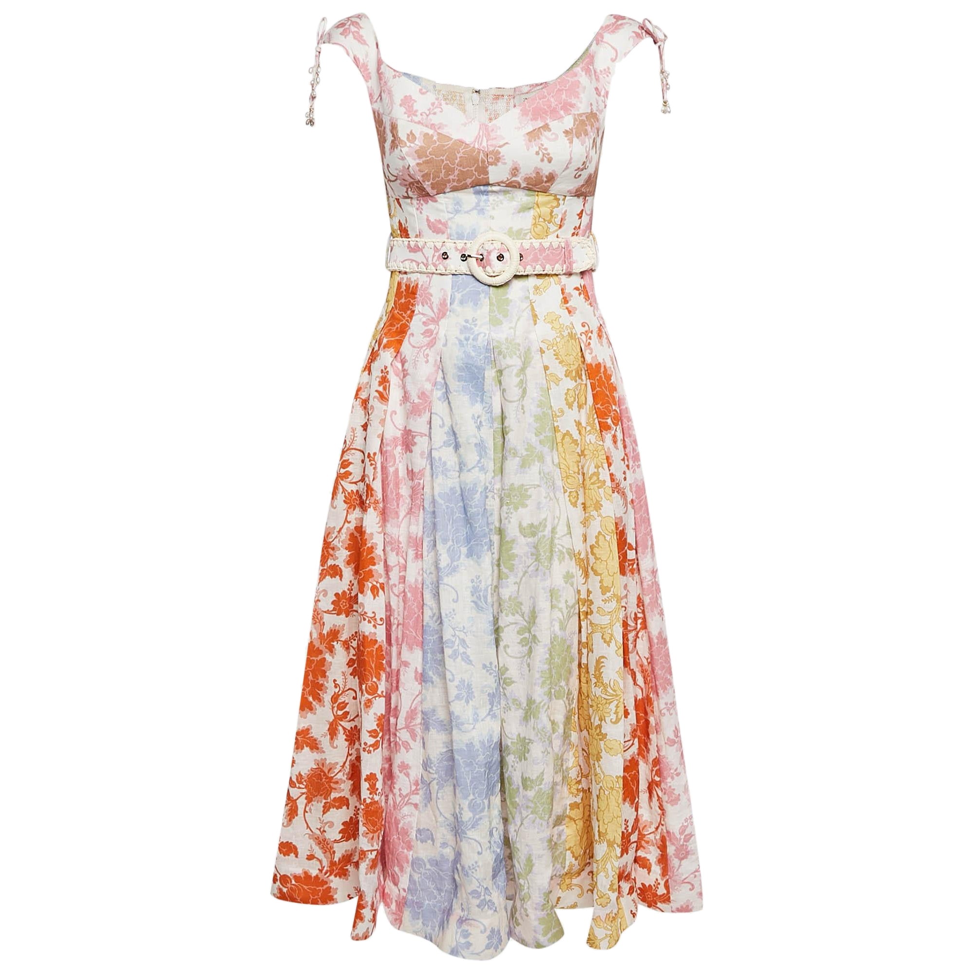 Zimmermann Multicolor Floral Print Belted Midi Dress XS