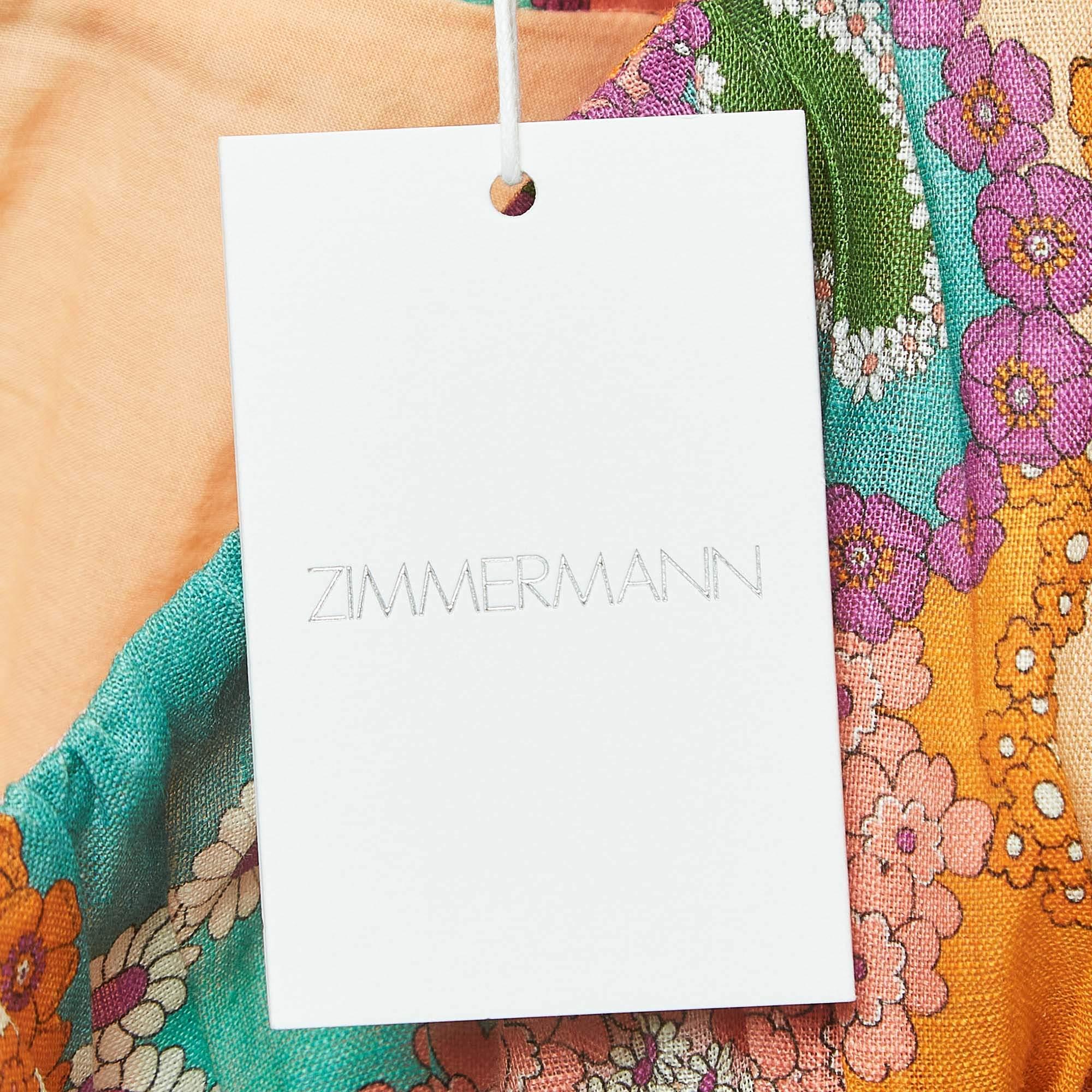 Zimmermann Multicolor Floral Print Linen Lola Panelled Mini Dress M In New Condition For Sale In Dubai, Al Qouz 2