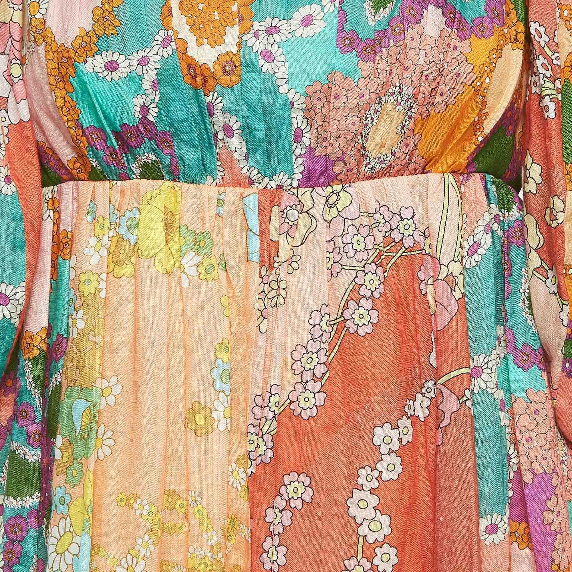 Zimmermann Multicolor Floral Print Linen Lola Panelled Mini Dress M For Sale 1