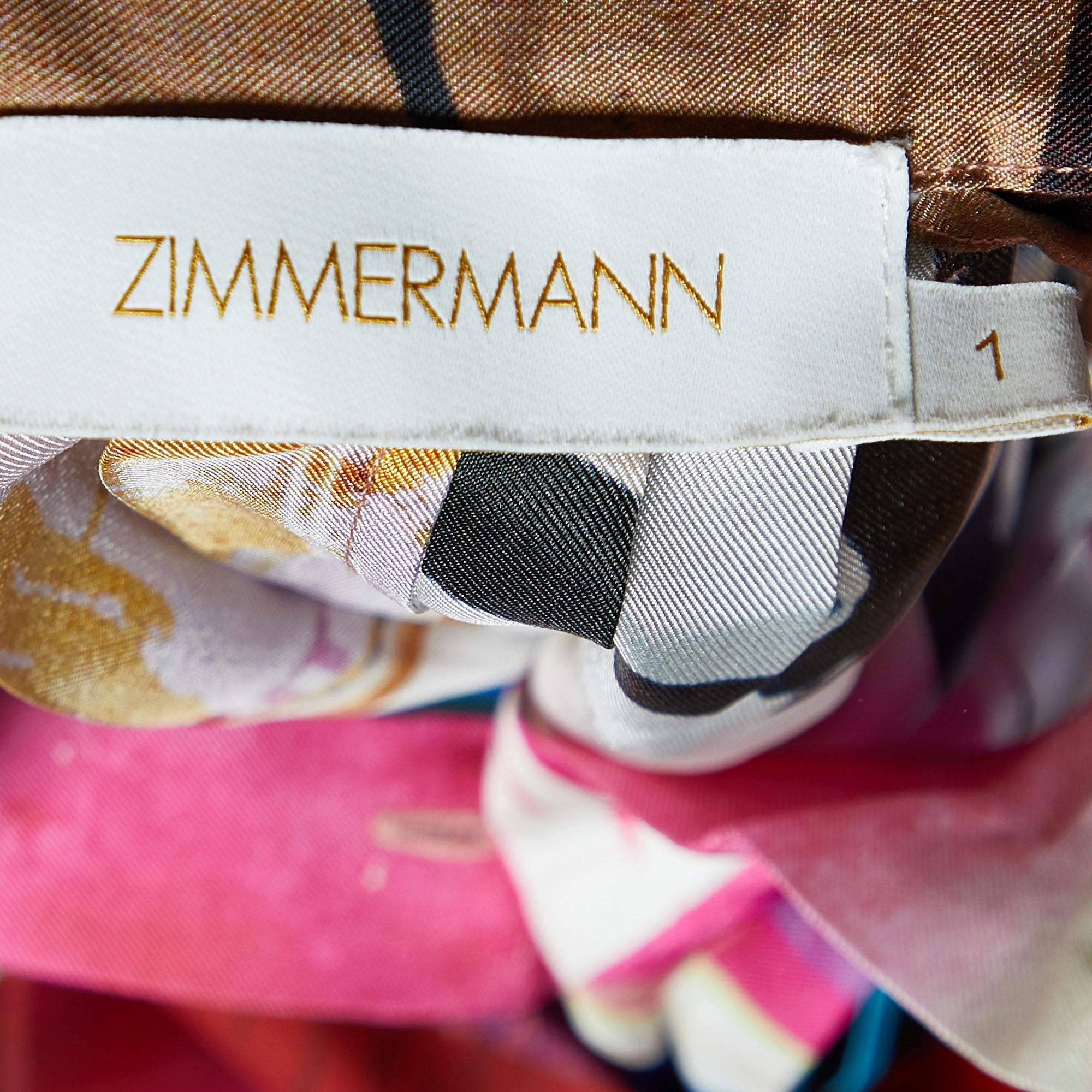 Zimmermann Multicolor Poster Print Silk Wavelength Pleated Mini Dress M 1