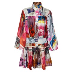 Zimmermann Multicolor Poster Print Silk Wavelength Pleated Mini Dress M