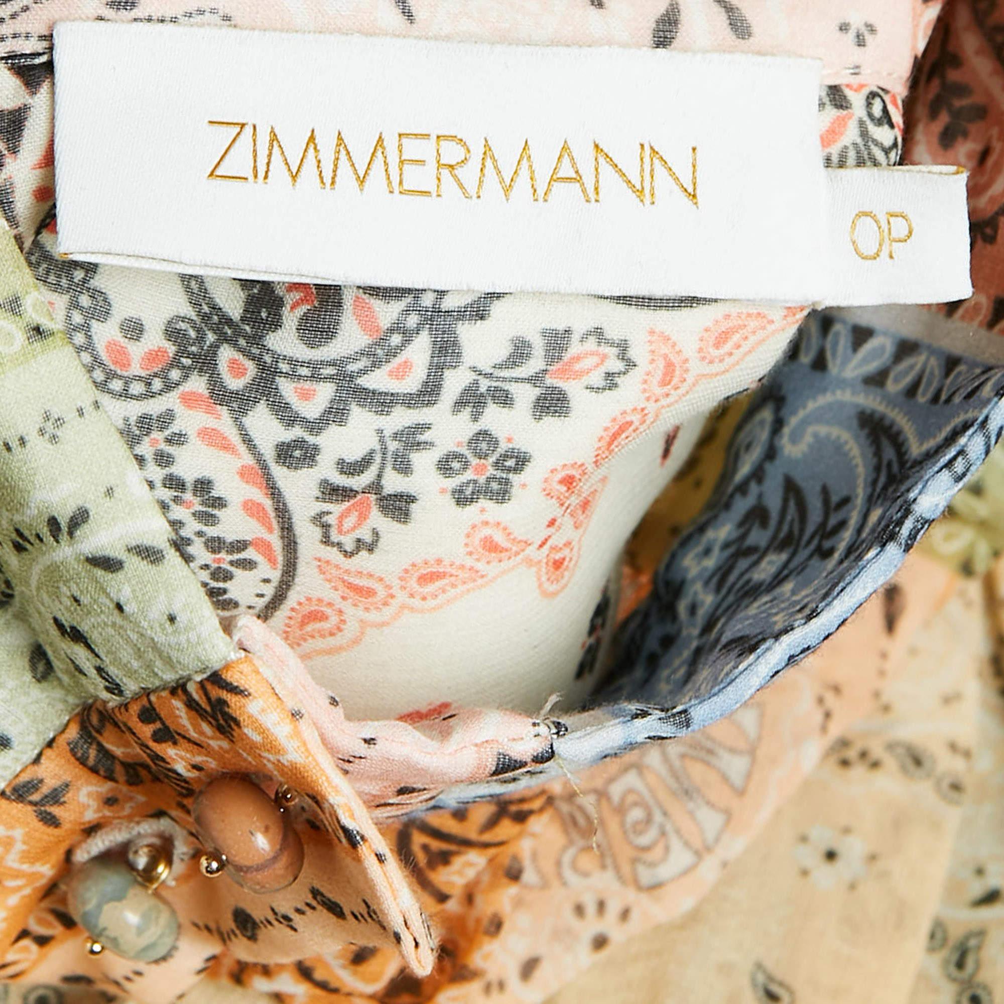 Zimmermann Multicolor Printed Cotton Blend Matchmaker Mini Dress XXS In Excellent Condition For Sale In Dubai, Al Qouz 2