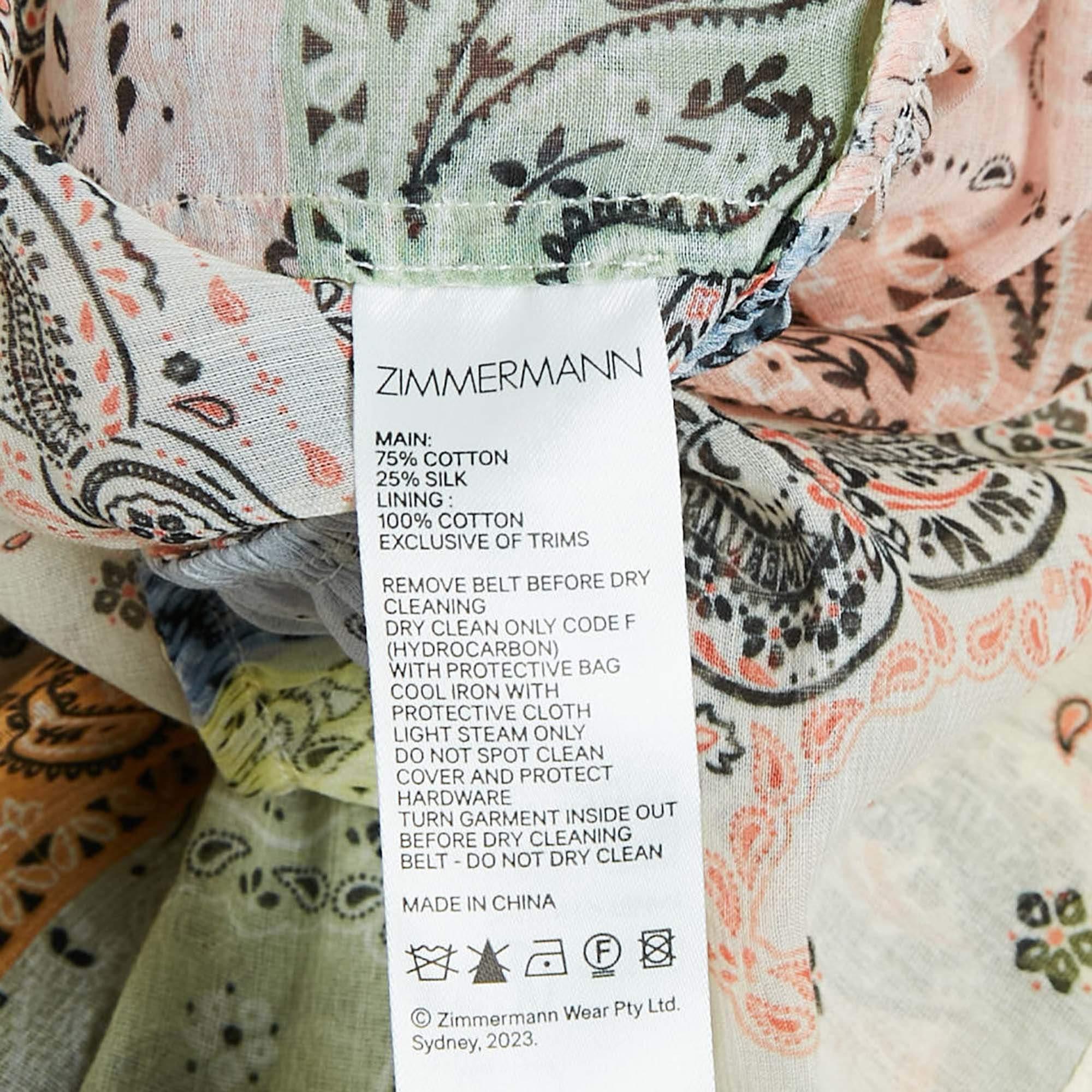 Women's Zimmermann Multicolor Printed Cotton Blend Matchmaker Mini Dress XXS For Sale