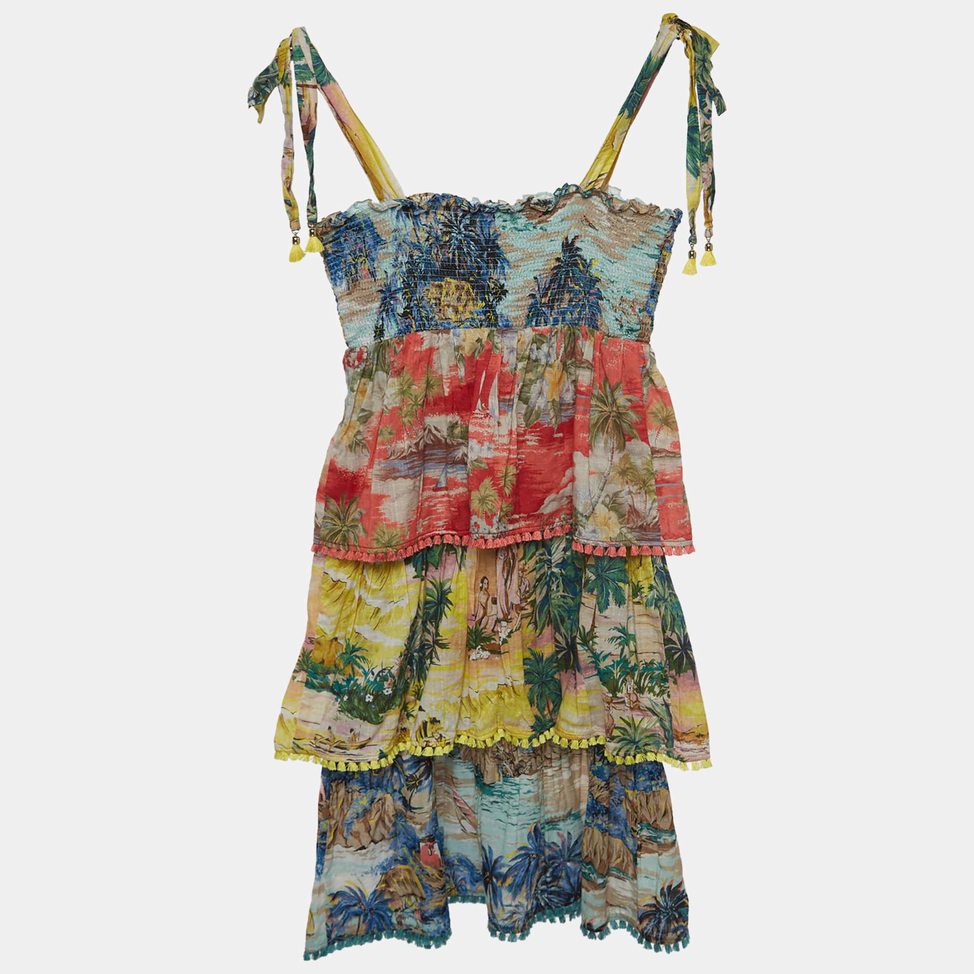 The Zimmermann dress for kids is a vibrant and playful garment featuring a delightful array of colors and patterns. Made from comfortable cotton it boasts a tiered design adding a whimsical touch to this stylish and cheerful childrens dress.