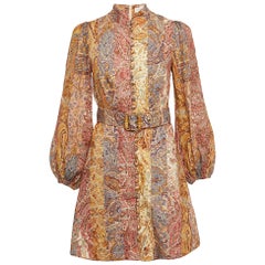 Used Zimmermann Multicolor Printed Linen Luminosity Belted Mini Dress M