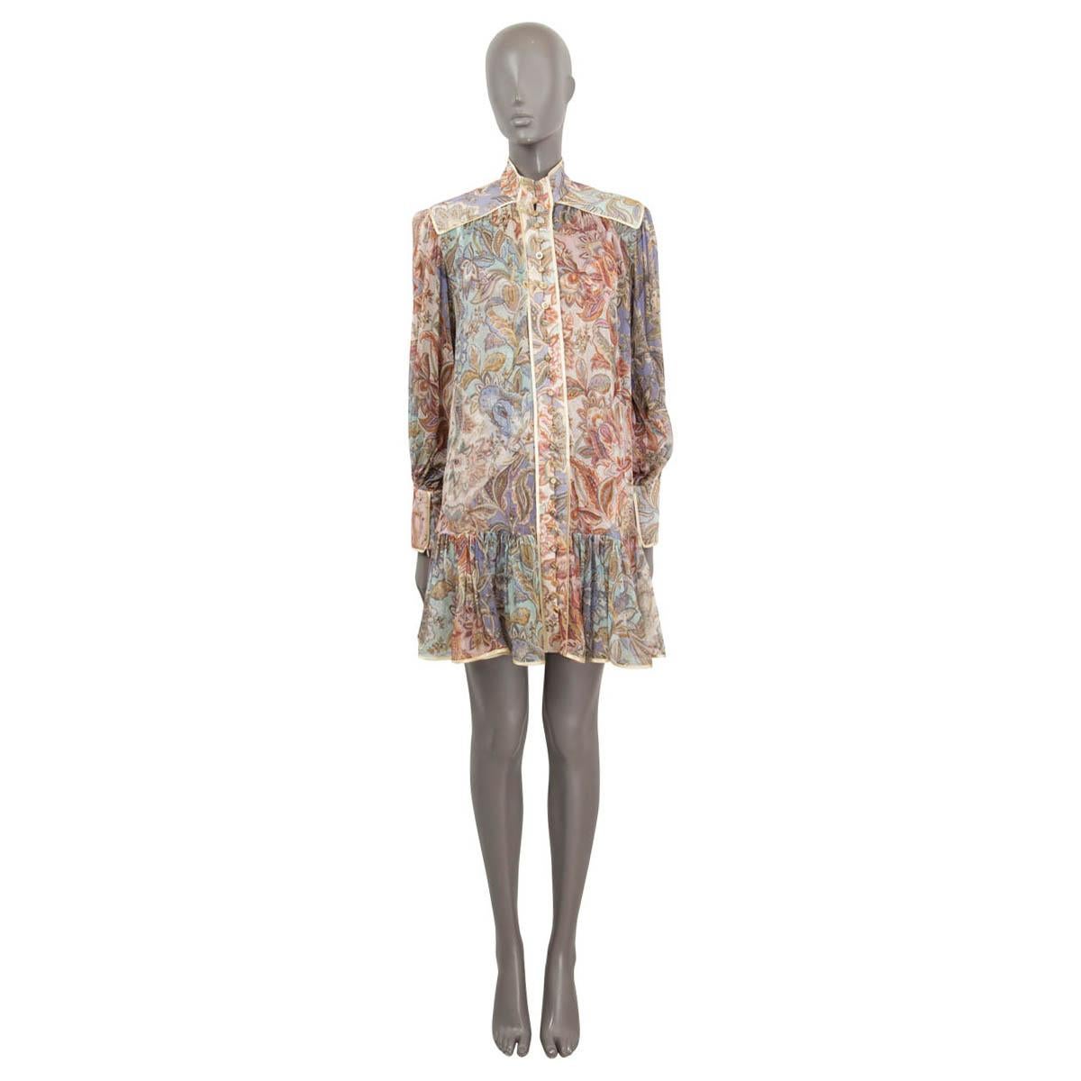 100% authentic Zimmermann Lucky Bound floral-paisley mini dress in multicolor silk (100%). Features long sleeves with zipper to the cuffs. Opens with buttons on the front. Comes with a matching slip dress in polyester (90%) and elastane (10%). Tag