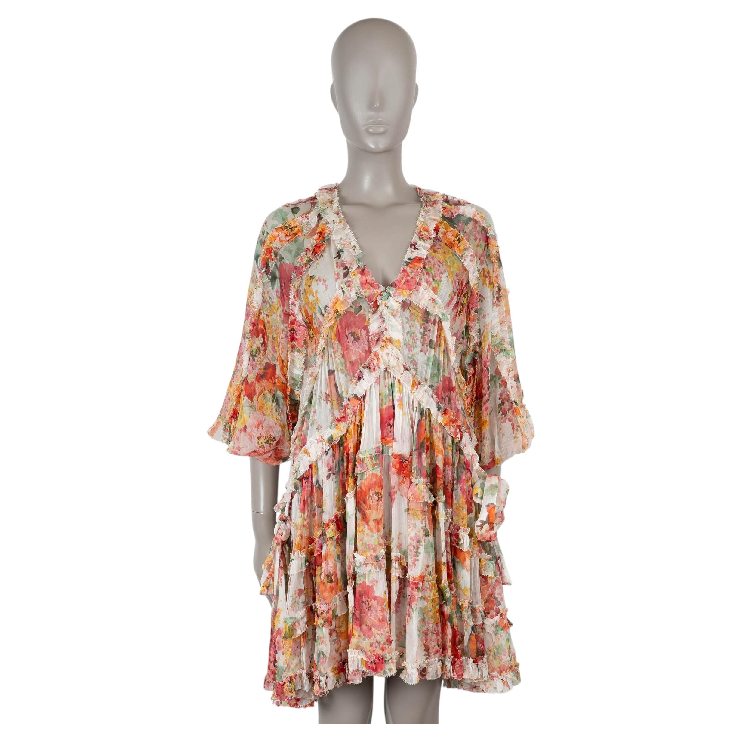 Robe MINI MAE FRILL BILLOW en soie multicolore de ZIMMERMANN, taille 1 S en vente