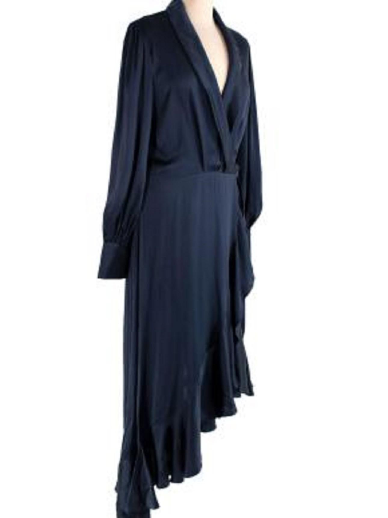 Zimmermann Navy Silk Wrap Midi Dress In Good Condition For Sale In London, GB