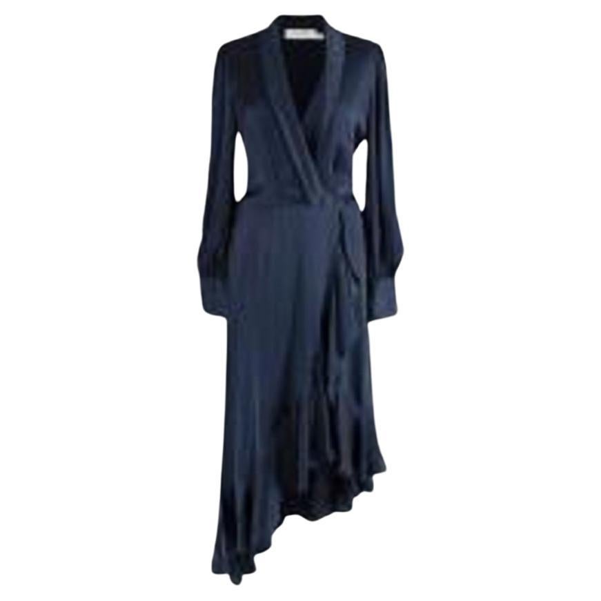 Zimmermann Navy Silk Wrap Midi Dress For Sale