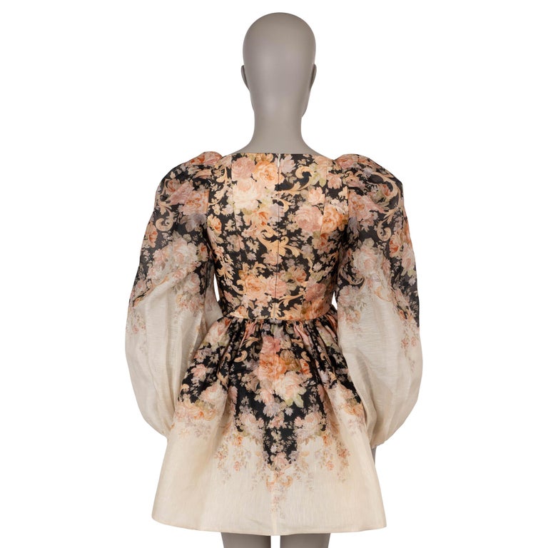 ZIMMERMANN nude linen 2024 ILLUSTRATION TEA ROCOCO FLORAL MINI Dress 0 XS  For Sale at 1stDibs