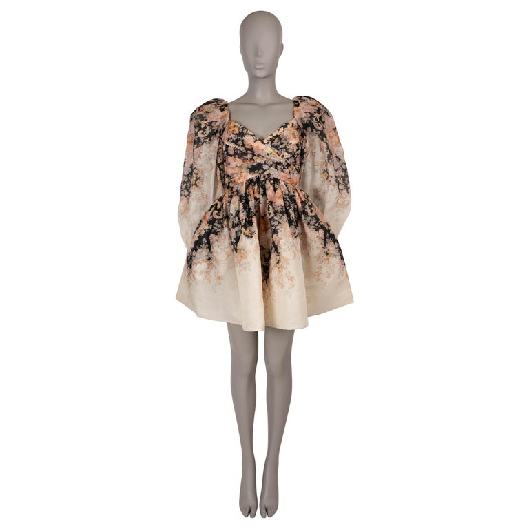zimmermann master embroidered dress ZIMMERMANN nude linen 2024 ILLUSTRATION TEA ROCOCO FLORAL MINI Dress 0 XS  For Sale at 1stDibs
