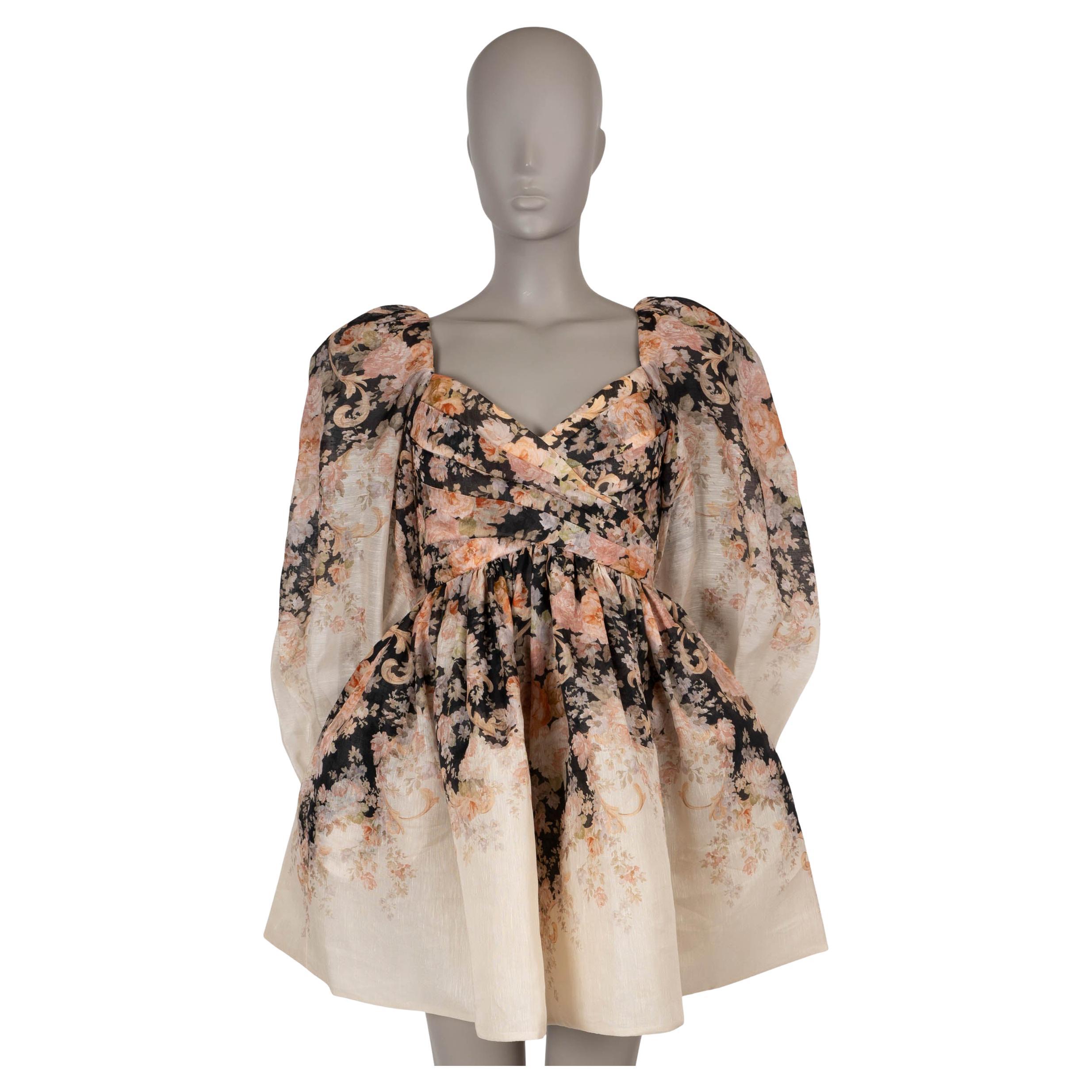 ZIMMERMANN nude linen 2024 ILLUSTRATION TEA ROCOCOCO FLORAL MINI Kleid 0 XS im Angebot