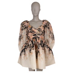 ZIMMERMANN nude linen 2024 ILLUSTRATION TEA ROCOCO FLORAL MINI Dress 0 XS