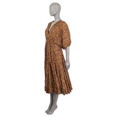 ZIMMERMANN ochre brown linen FLORAL BELTED MIDI Dress 2 S