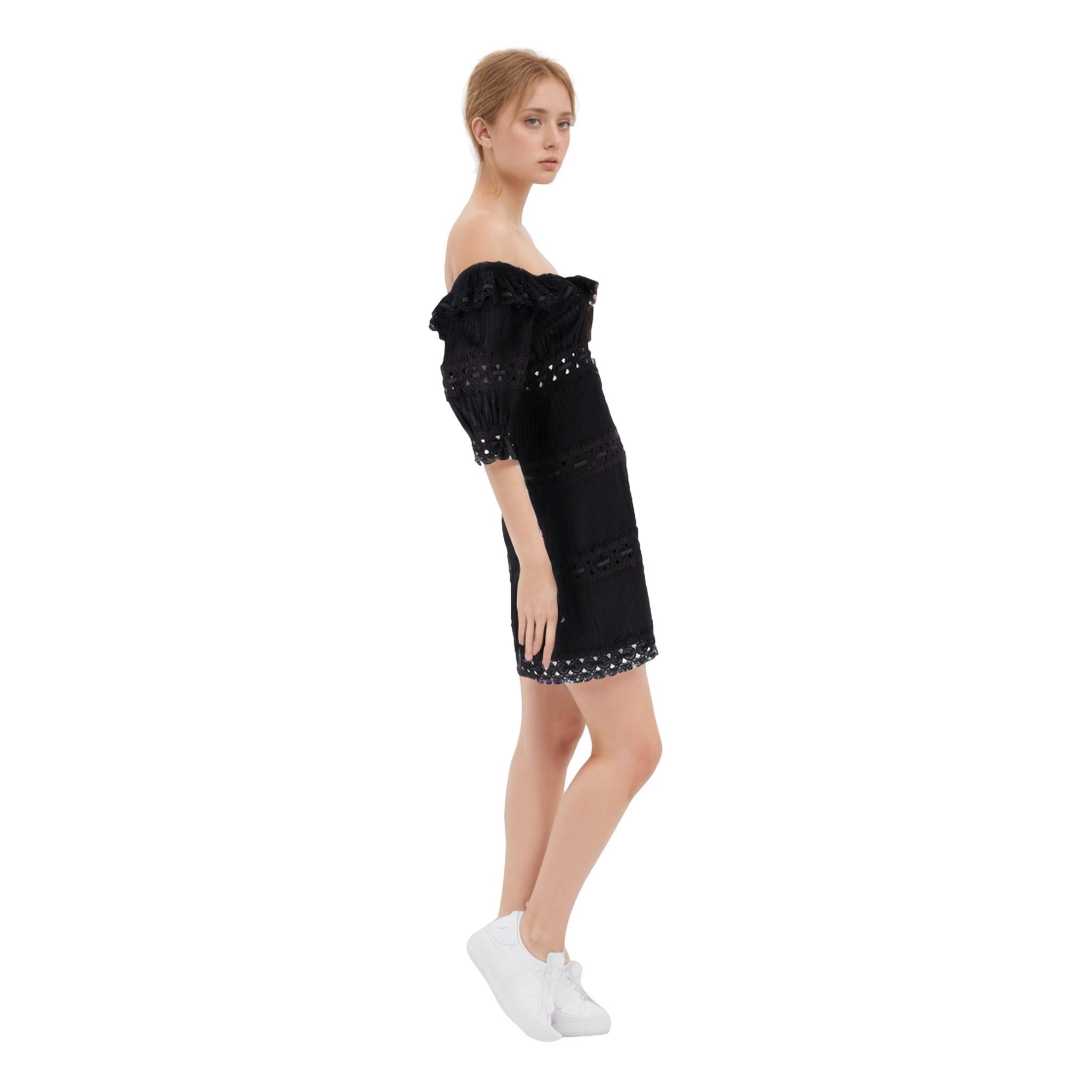 Black Zimmermann Off-Shoulder Lace Detailed Cotton Dress
