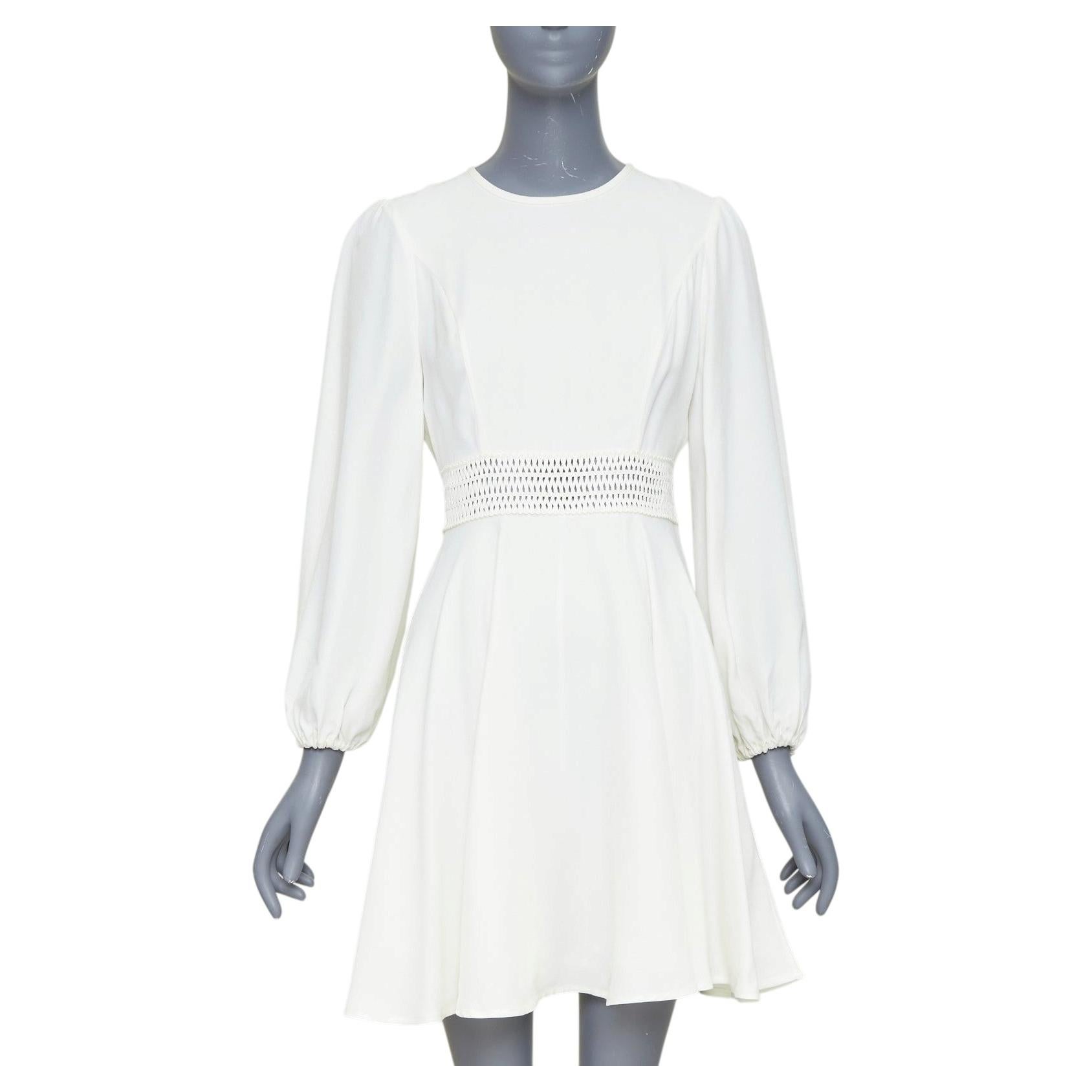 ZIMMERMANN off white viscose lattice waistband puff sleeve peasant dress Sz.1 S