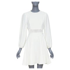 ZIMMERMANN off white viscose lattice waistband puff sleeve peasant dress Sz.1 S