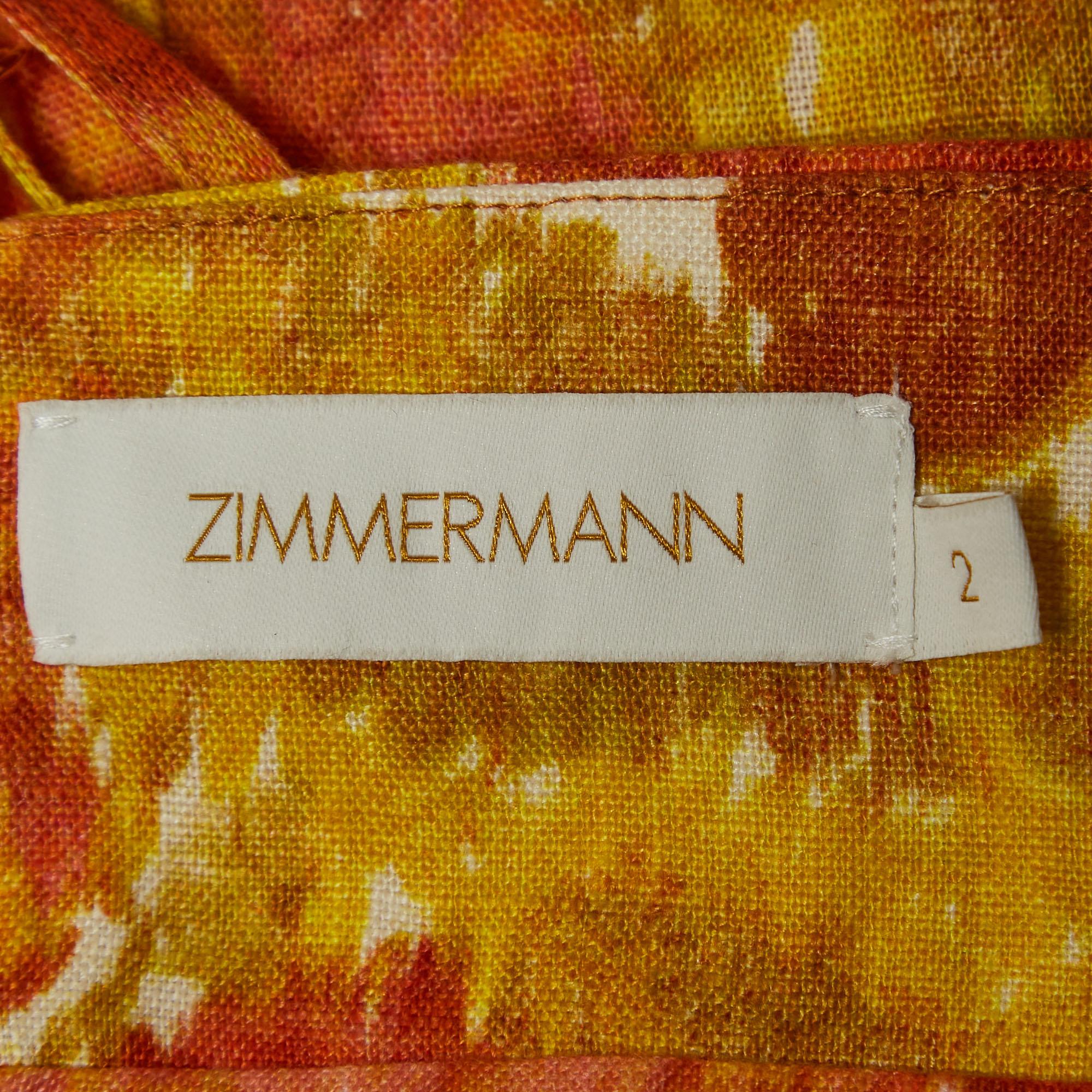 Beige Zimmermann Orange/Cream Printed Linen Midi Dress M