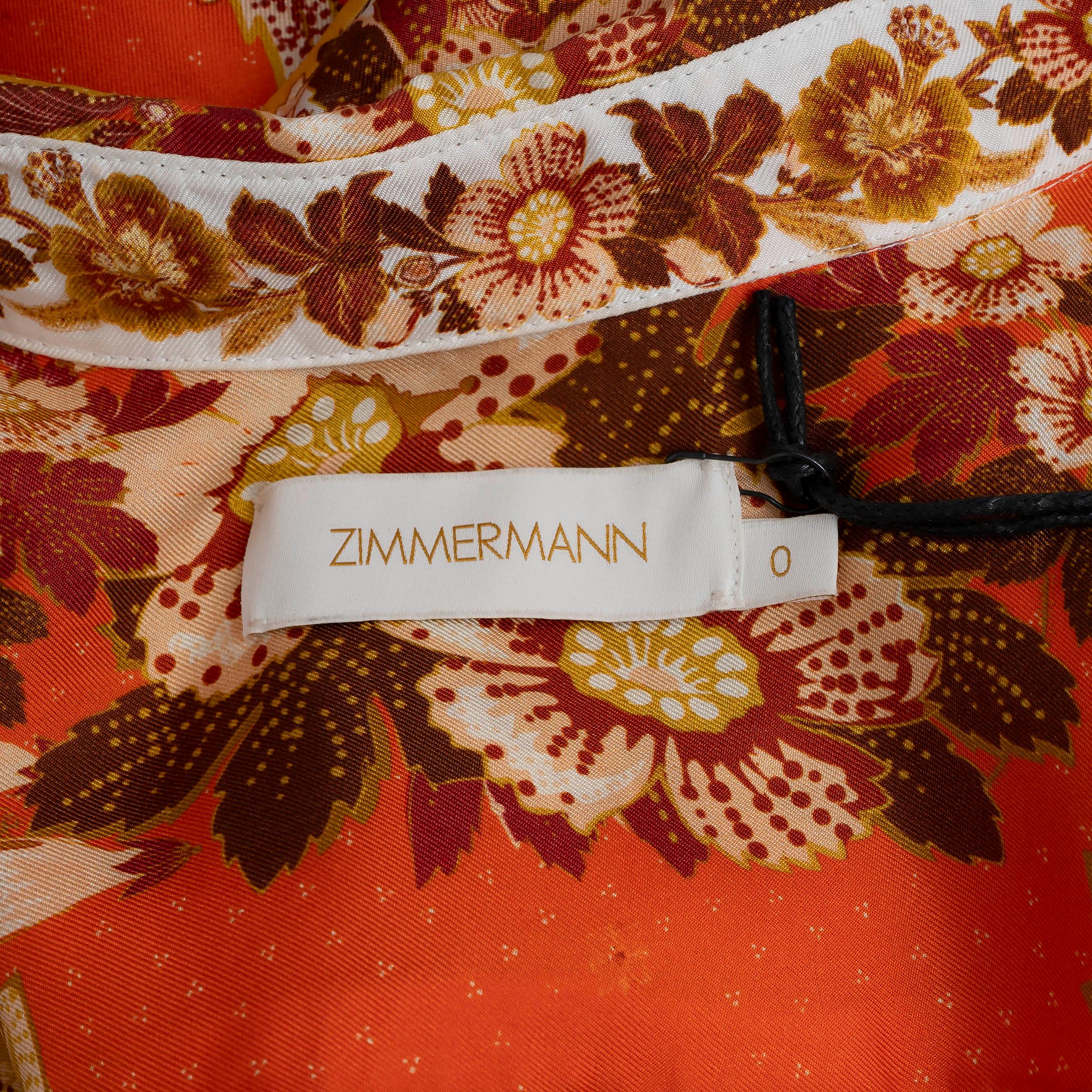 ZIMMERMANN orange & goldenes Seidenhemd 2020 BRIGHTSIDE PLACEMENT Shirt 0 XS im Angebot 1