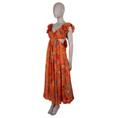 ZIMMERMANN orange linen 2023 GINGER FRILL FLORAL MAXI Dress 0 XS