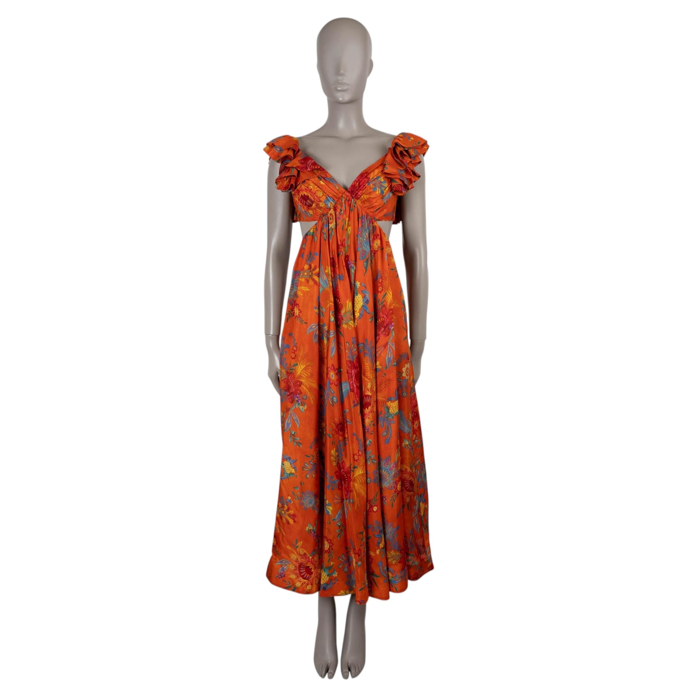 ZIMMERMANN orange linen 2023 GINGER FRILL FLORAL MAXI Dress 0 XS