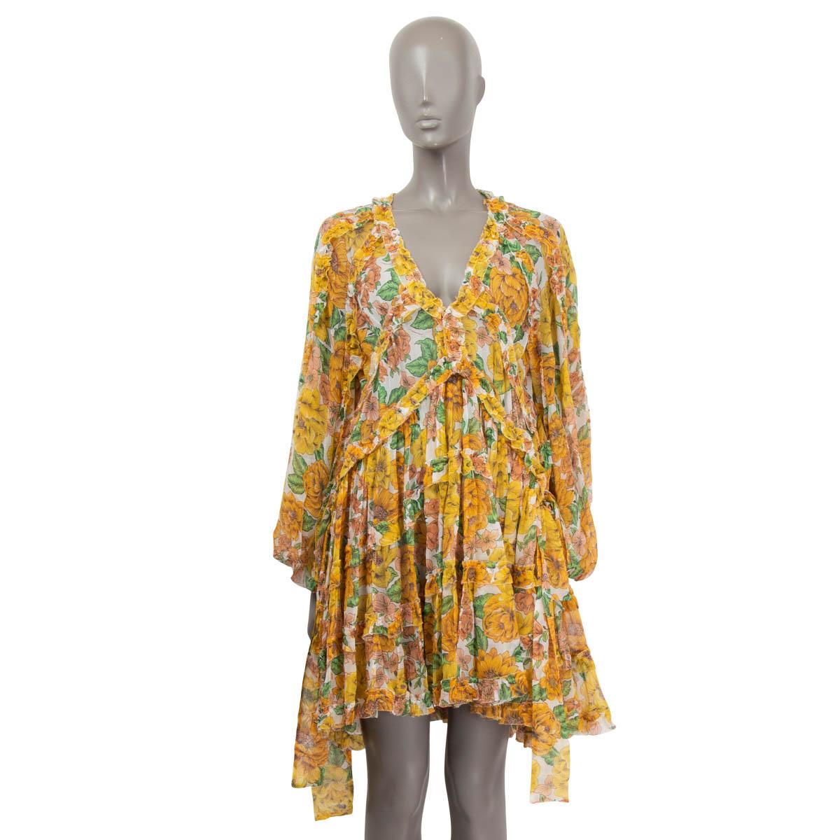 Brown ZIMMERMANN orange & yellow silk FLORAL POPPY CHIFFON Dress 1 S For Sale