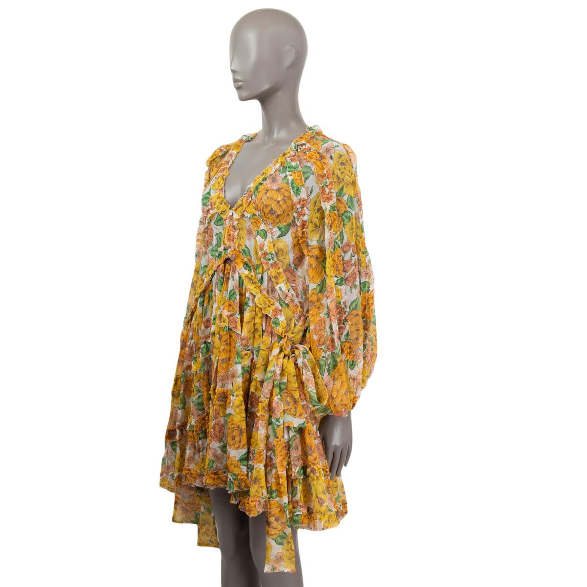 Women's ZIMMERMANN orange & yellow silk FLORAL POPPY CHIFFON Dress 1 S For Sale