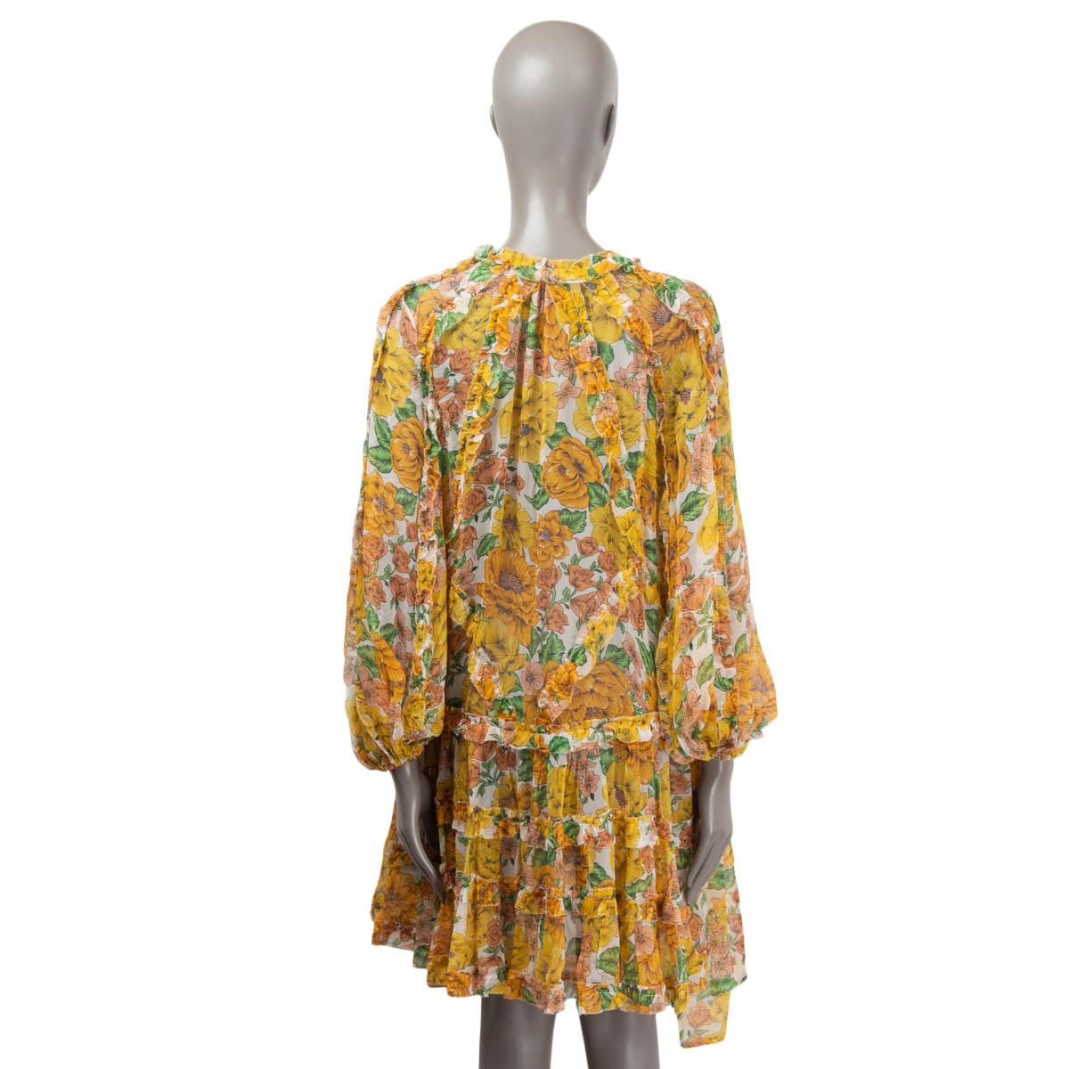 ZIMMERMANN orange & yellow silk FLORAL POPPY CHIFFON Dress 1 S For Sale 1