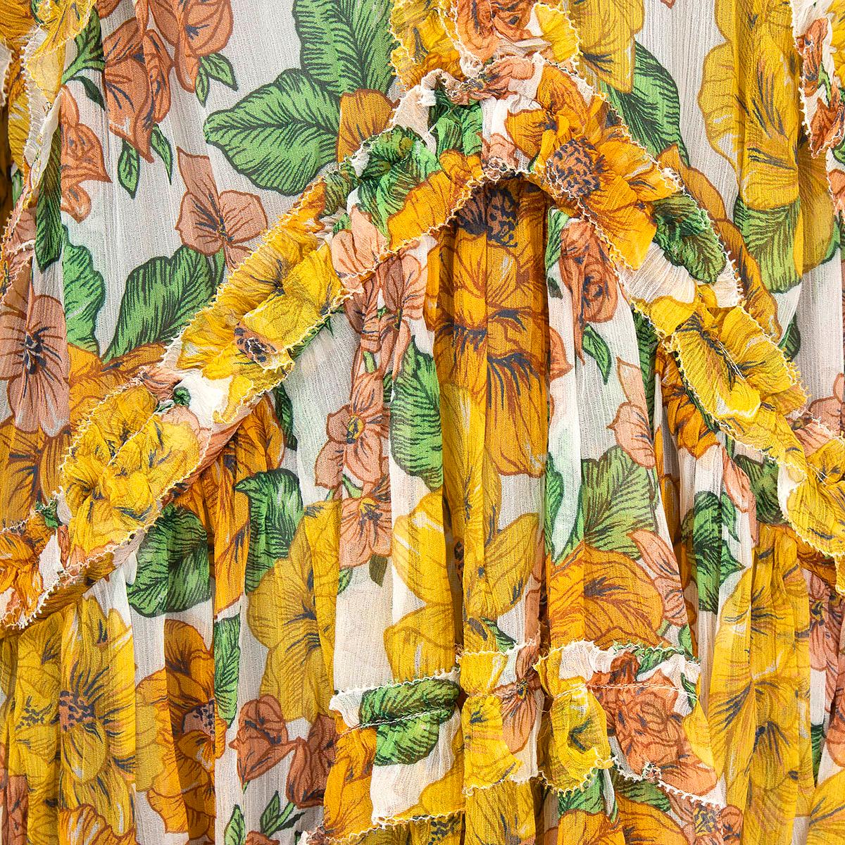 ZIMMERMANN orange & yellow silk FLORAL POPPY CHIFFON Dress 1 S For Sale 2