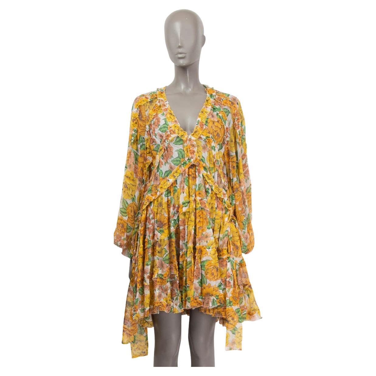 ZIMMERMANN orange & yellow silk FLORAL POPPY CHIFFON Dress 1 S For Sale