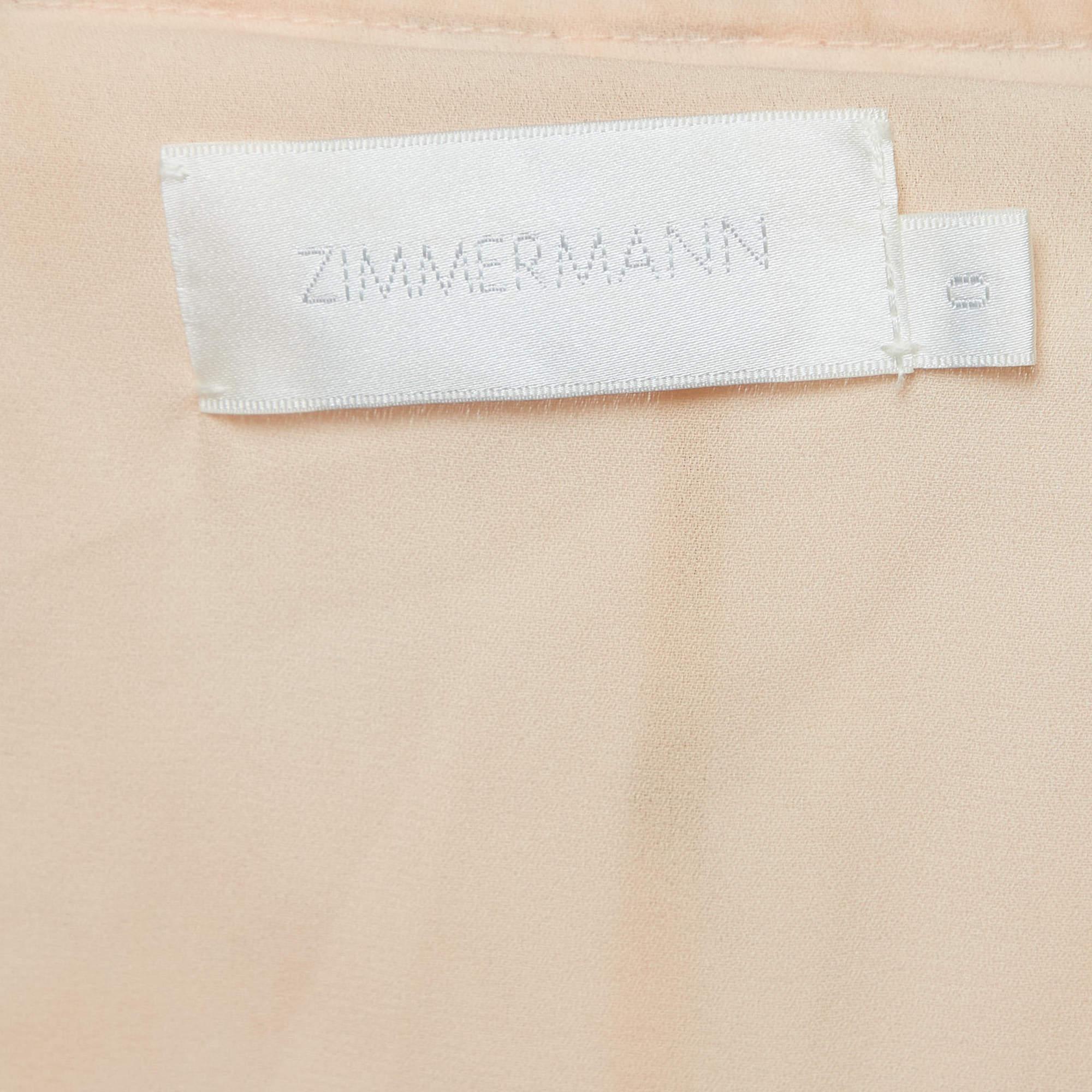 Zimmermann Peach Beige Floral Printed Chiffon Midi Dress S 1