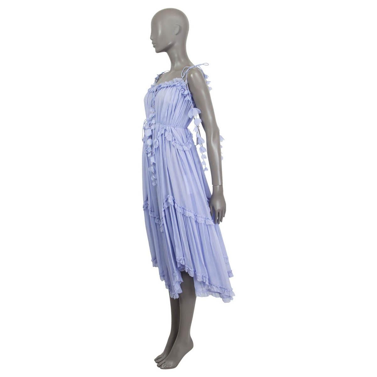 100% authentic Zimmermann belted asymmetric dress in periwinkle (purple) viscose (100%). Features tassels and ruched details. Lined in periwinkle viscose (100%). Brand new, with tags.

Measurements
Tag Size	1
Size	S
Bust	88cm (34.3in) to 112cm