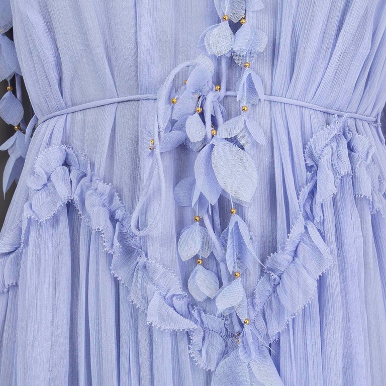 ZIMMERMANN periwinkle viscose TASSELED ASYMMETRIC MIDI Dress 1 S
