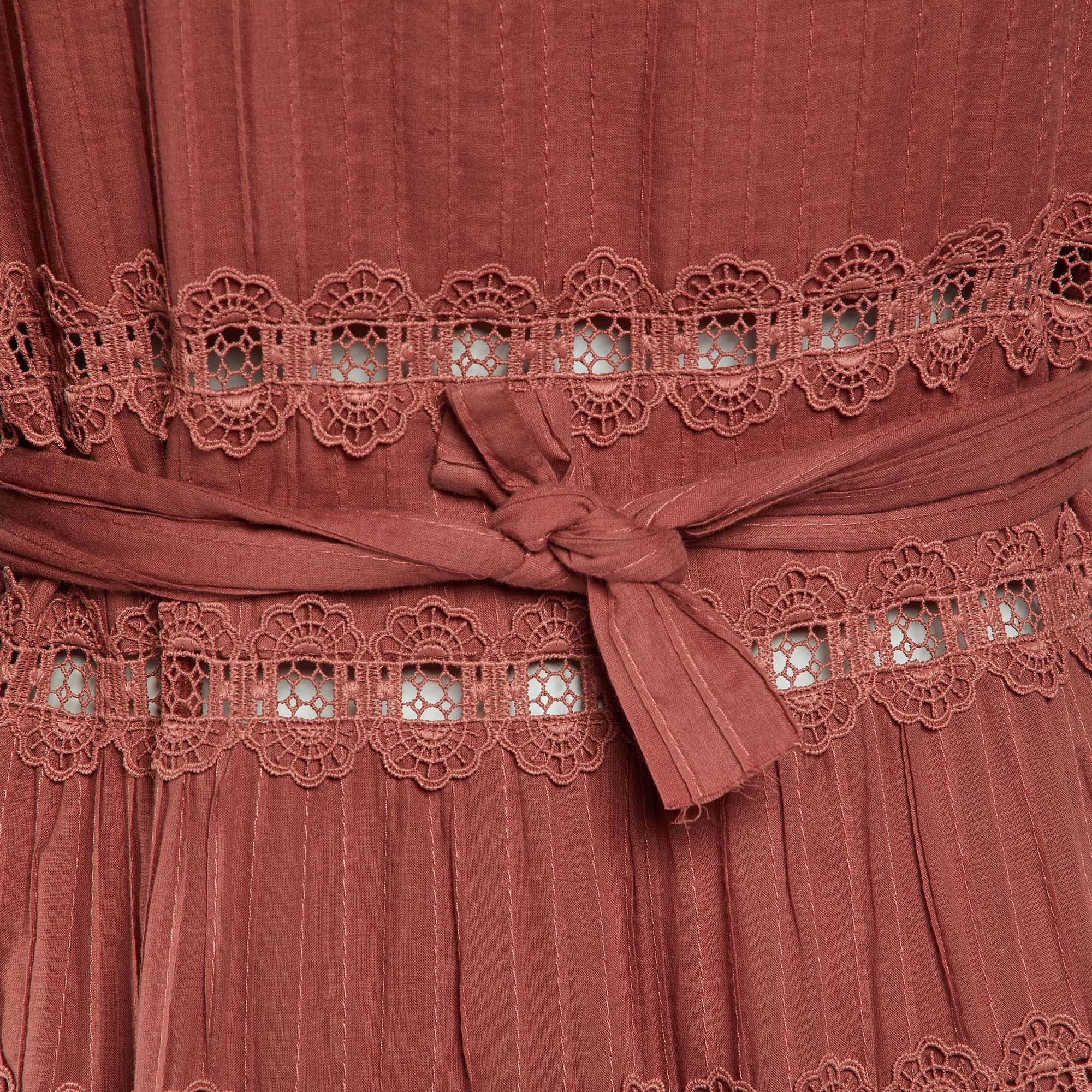 Brown Zimmermann Pink Broderie Anglaise Cotton Corsair Tiered Dress L