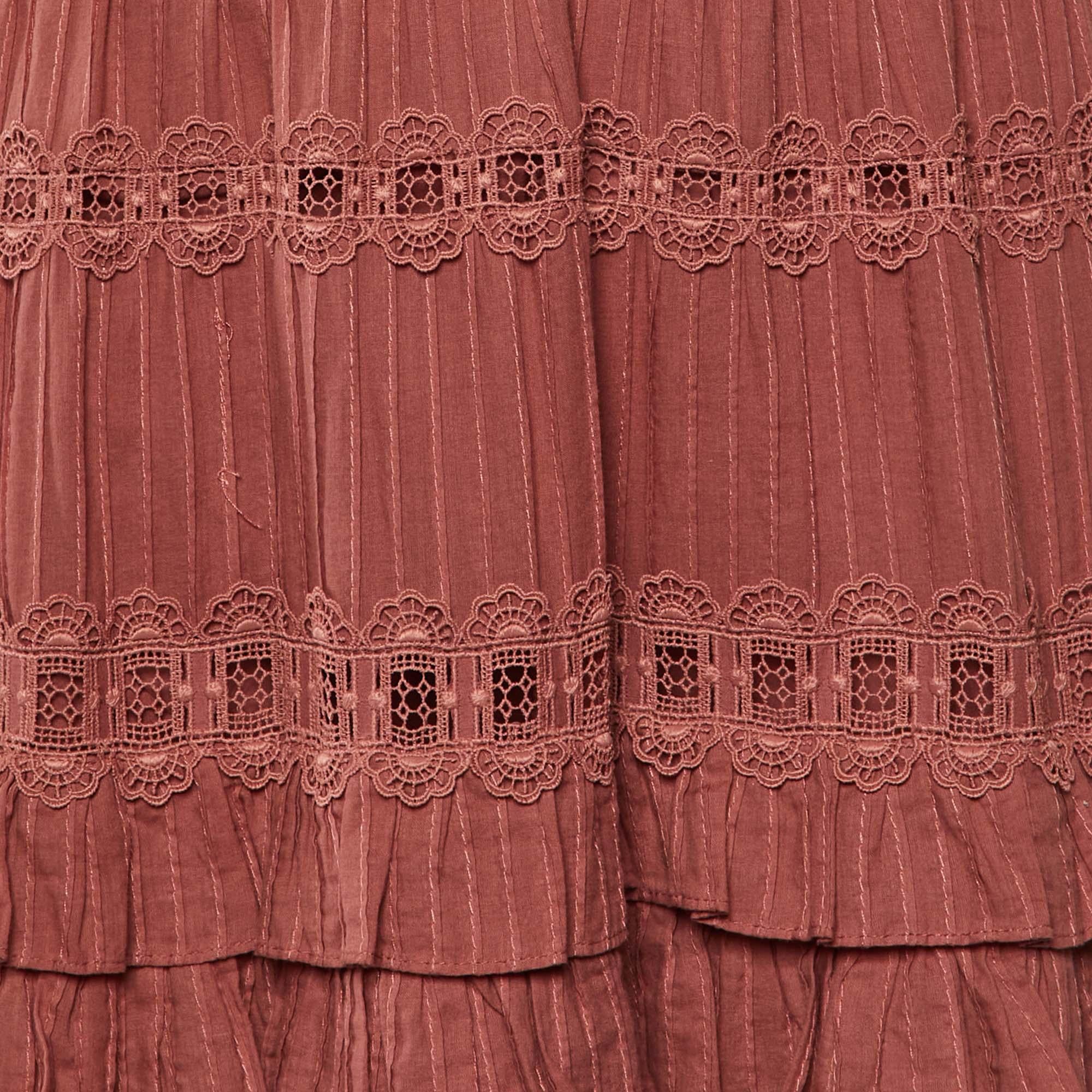 Zimmermann Pink Broderie Anglaise Cotton Corsair Tiered Dress L In Good Condition In Dubai, Al Qouz 2