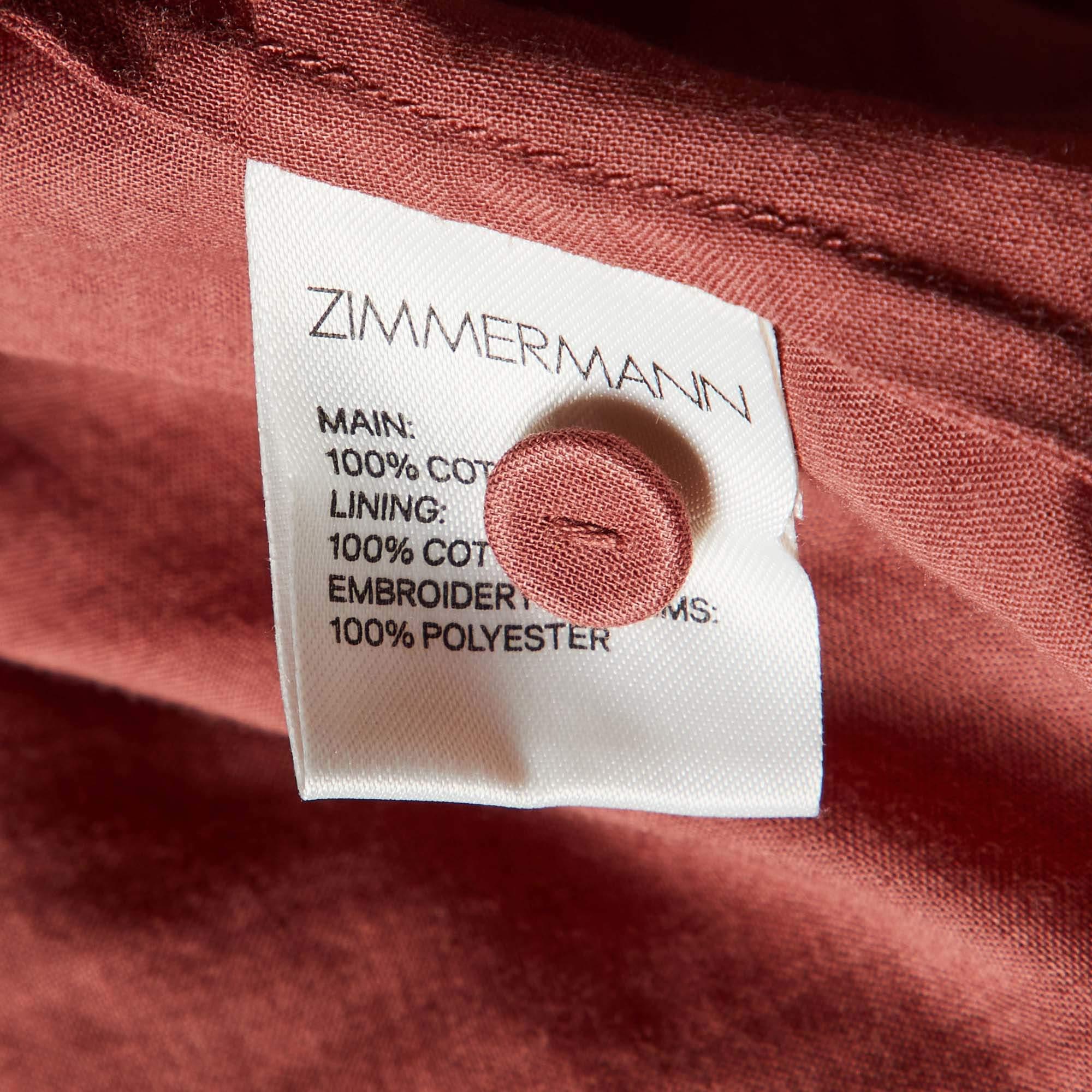 Zimmermann Pink Broderie Anglaise Cotton Corsair Tiered Dress L 1