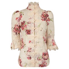 Zimmermann Pink Floral Lace Trim Blouse Size S