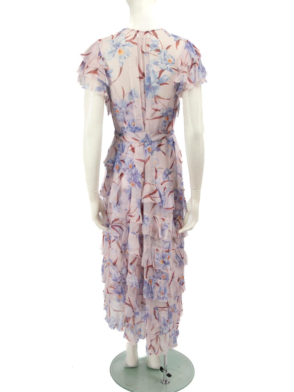 Gray Zimmermann Pink Floral Pattern Tiered Dress Size M