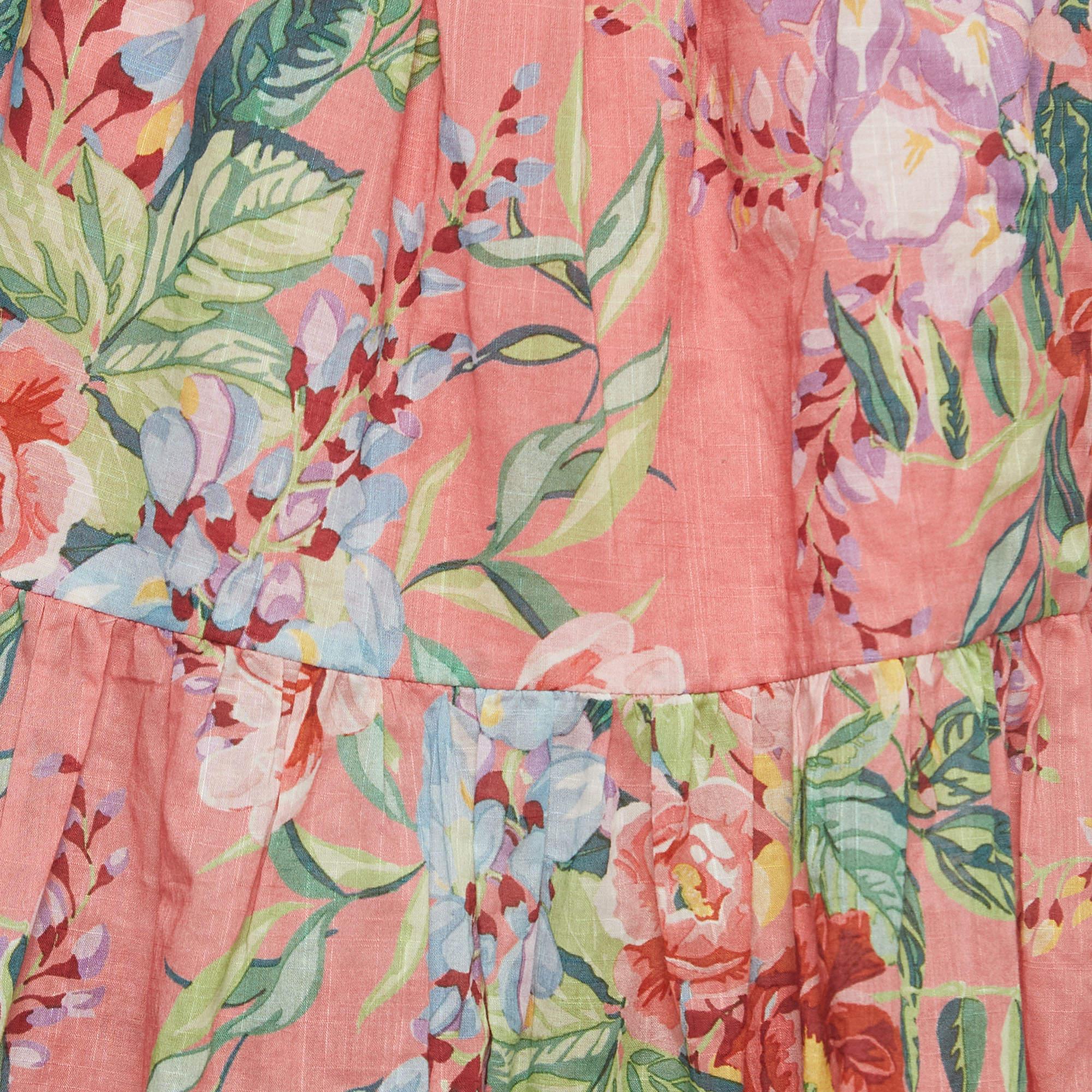 Brown Zimmermann Pink Floral Print Cotton Top & Skirt Set (10 Yrs) For Sale