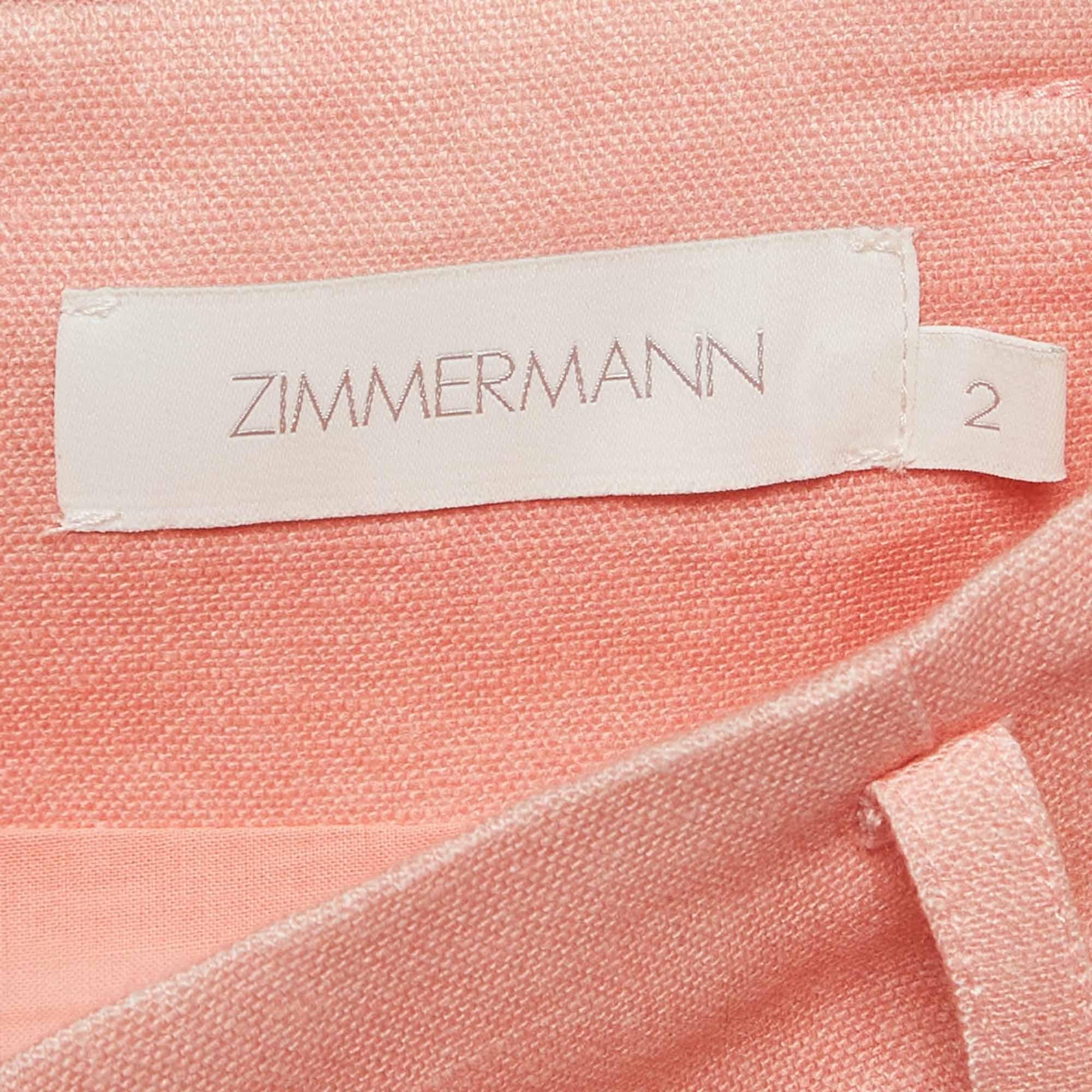 Zimmermann Pink Floral Print Linen Belted Shorts M In Excellent Condition In Dubai, Al Qouz 2