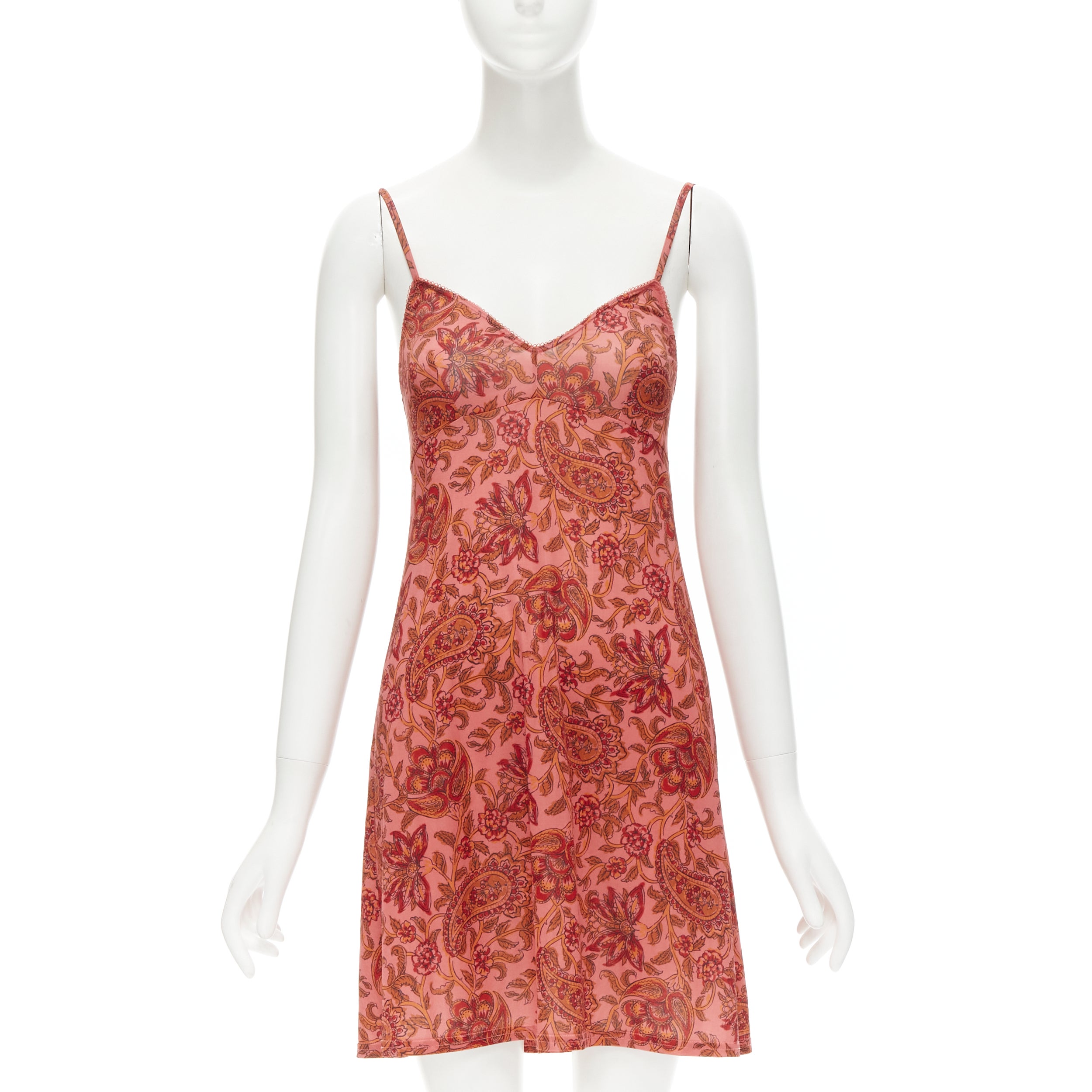 ZIMMERMANN pink floral print polyester elastane mini slip dress US 0 XS ...