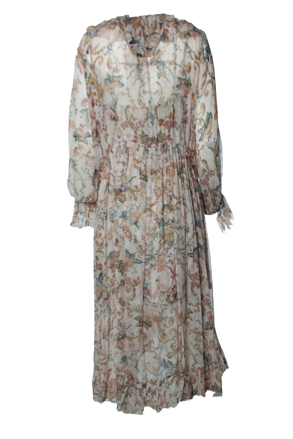 Gray Zimmermann, pink floral printed ruffled maxi dress For Sale