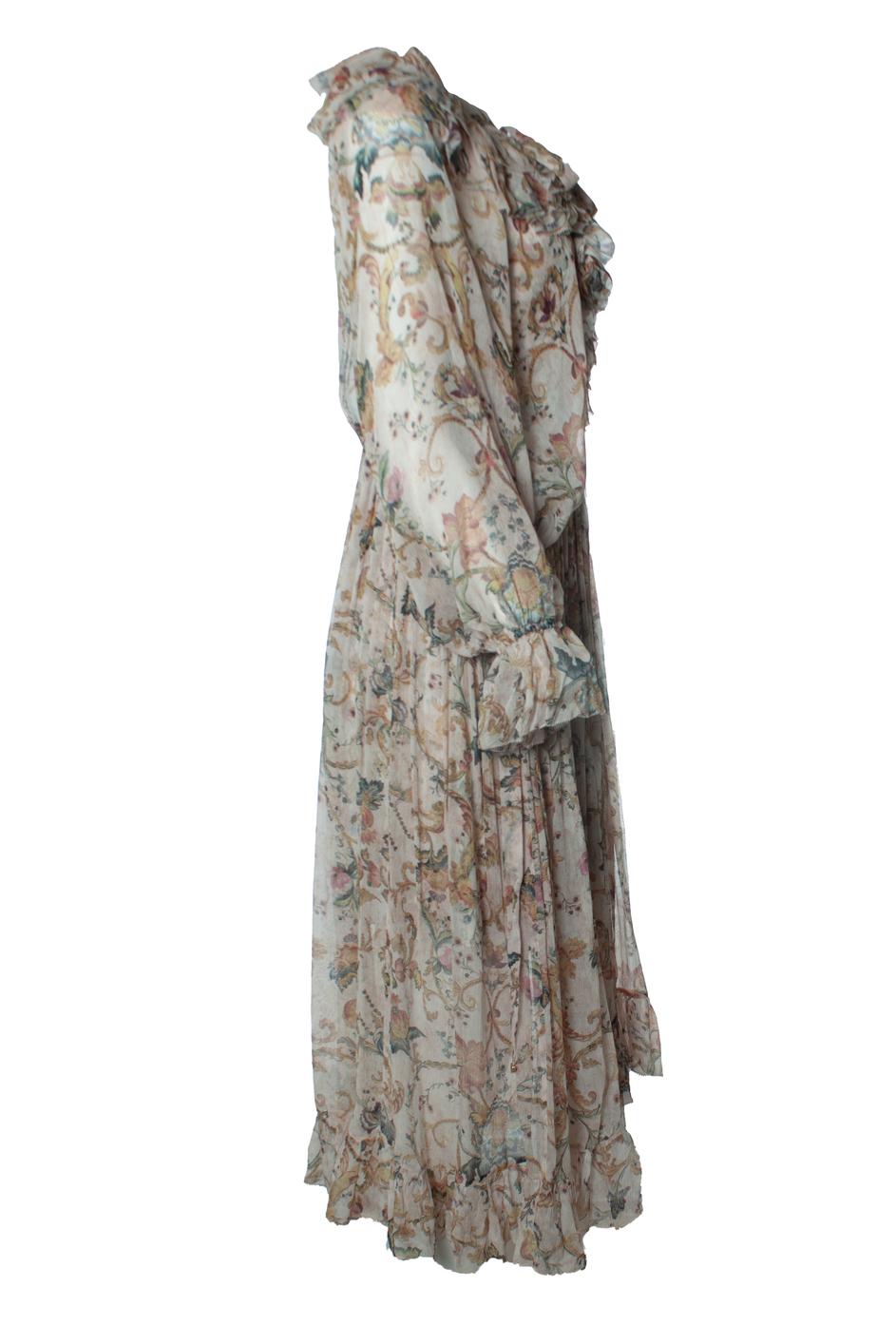 Women's Zimmermann, pink floral printed ruffled maxi dress For Sale