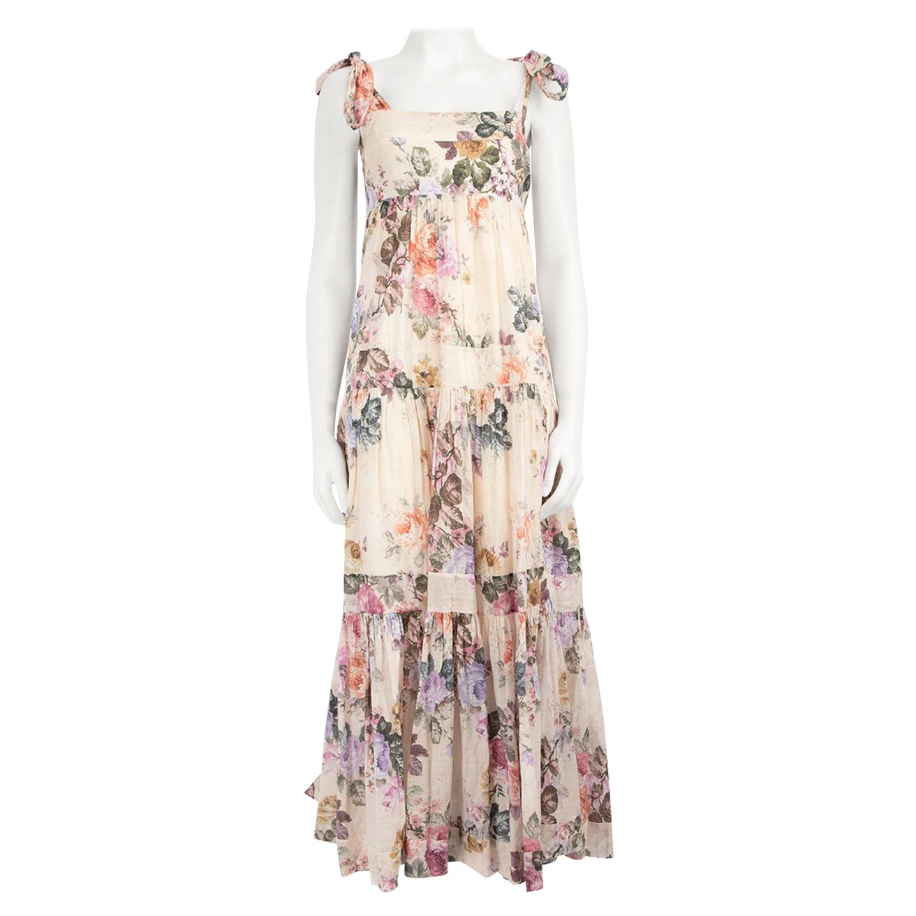 Zimmermann Pink Floral Printed Tiered Dress Size L