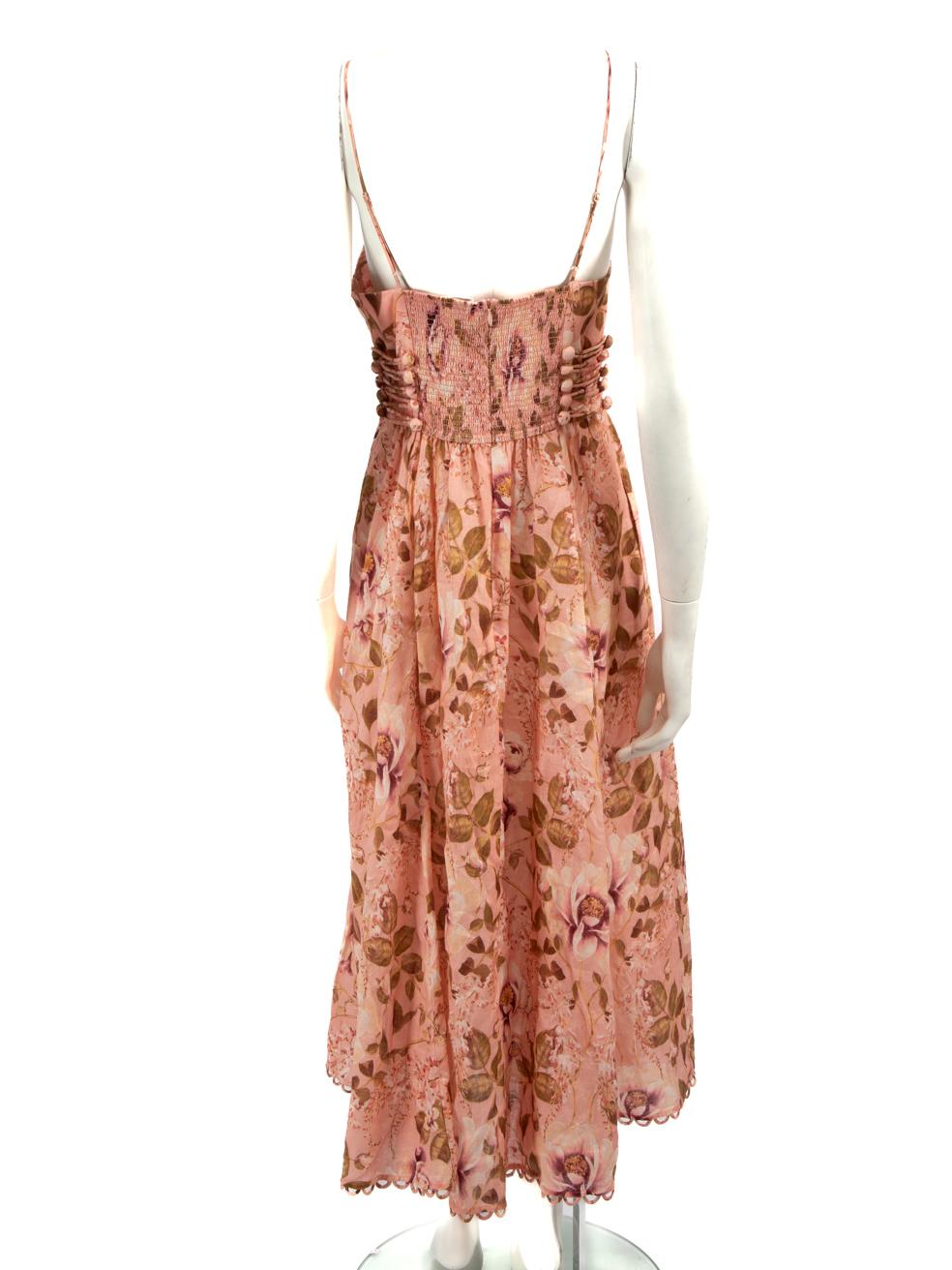 Orange Zimmermann Pink Floral Scalloped Rosa Midi Dress Size L