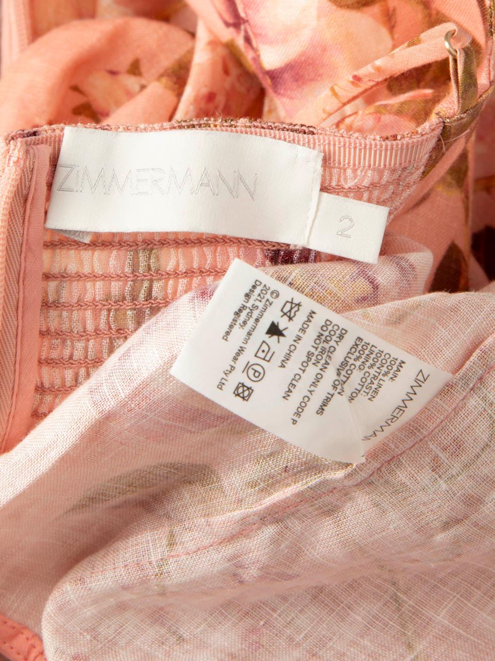 Women's Zimmermann Pink Floral Scalloped Rosa Midi Dress Size L