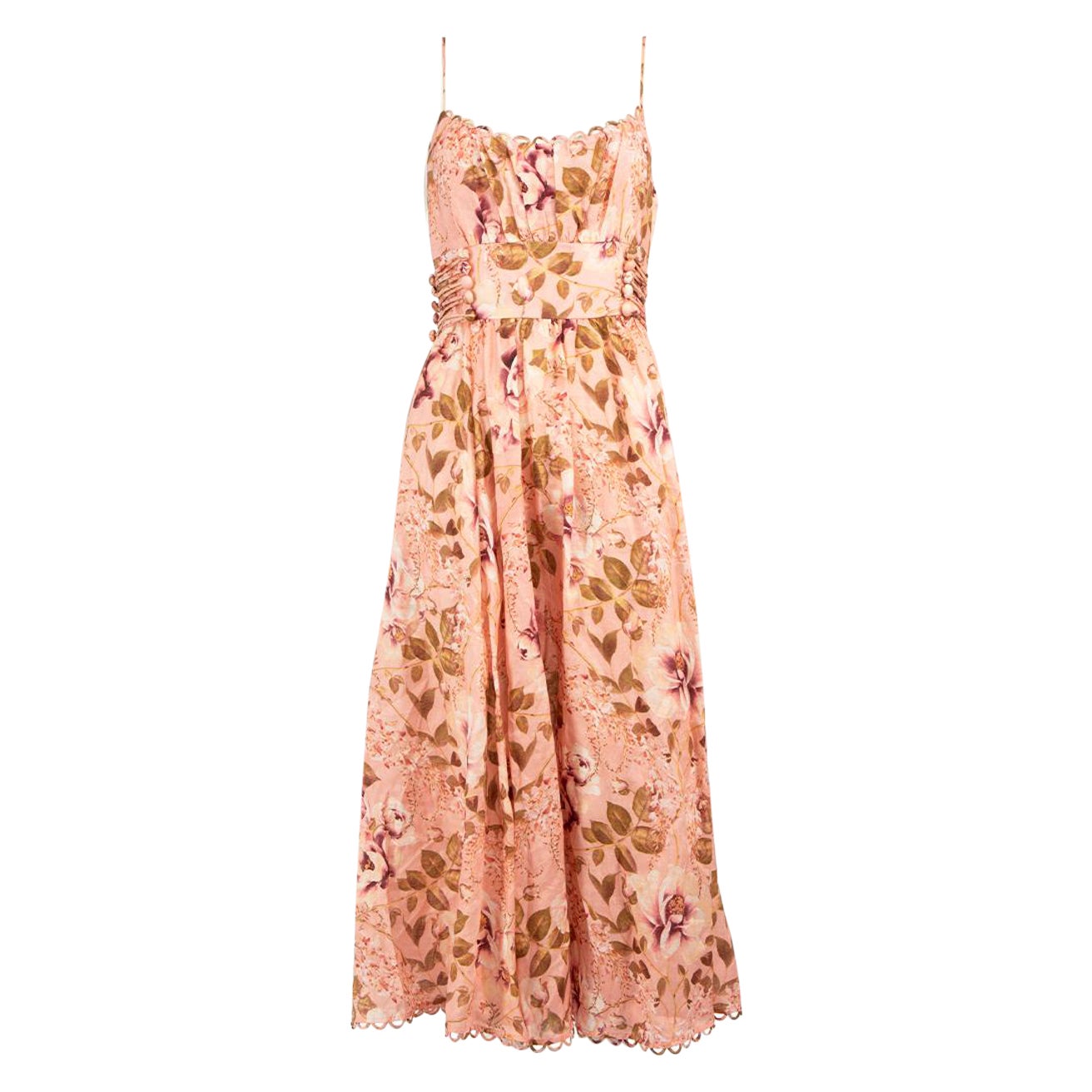 Zimmermann Pink Floral Scalloped Rosa Midi Dress Size L